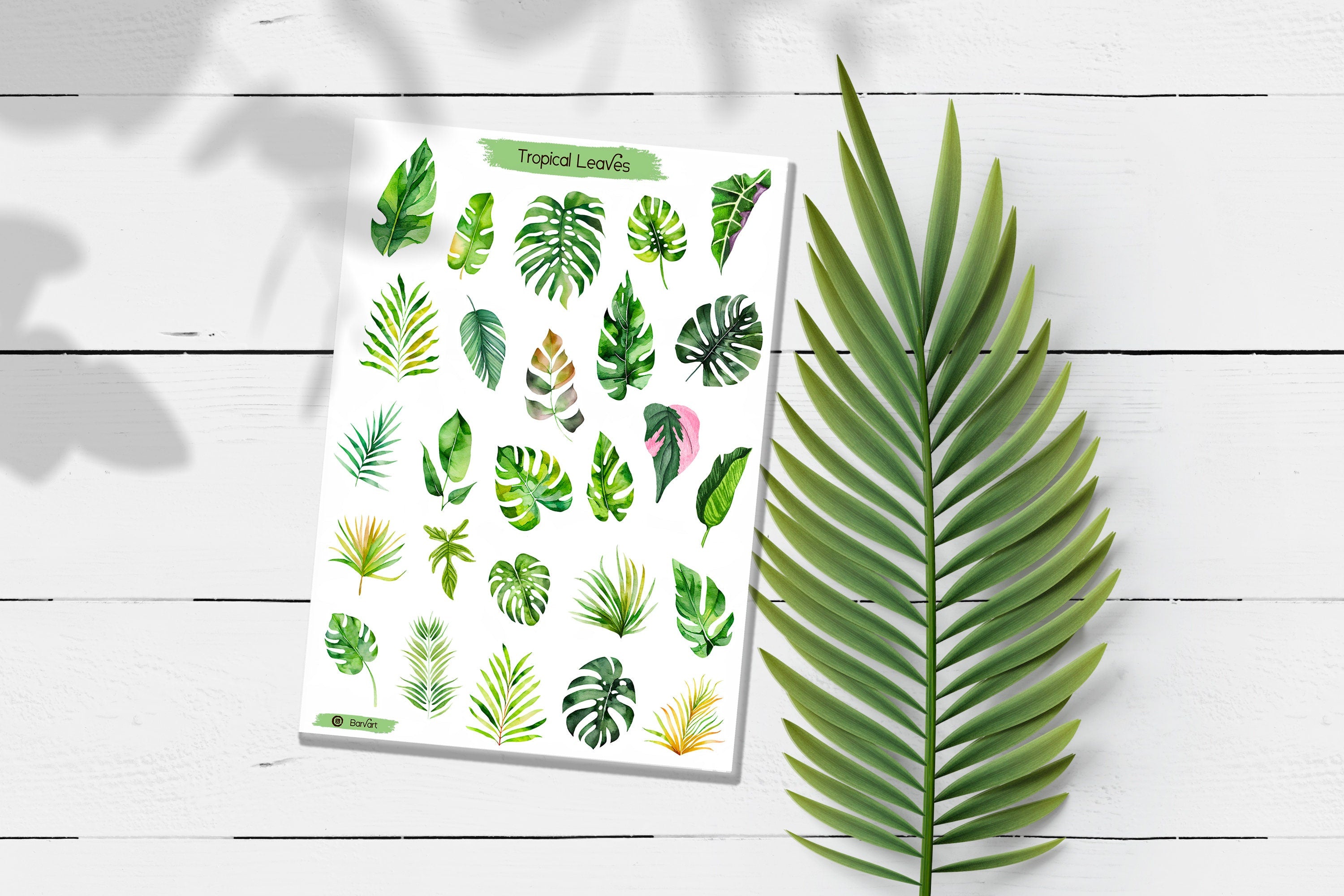 Tropical Plant Leaf Sticker Sheet: Handmade Planner Stickers