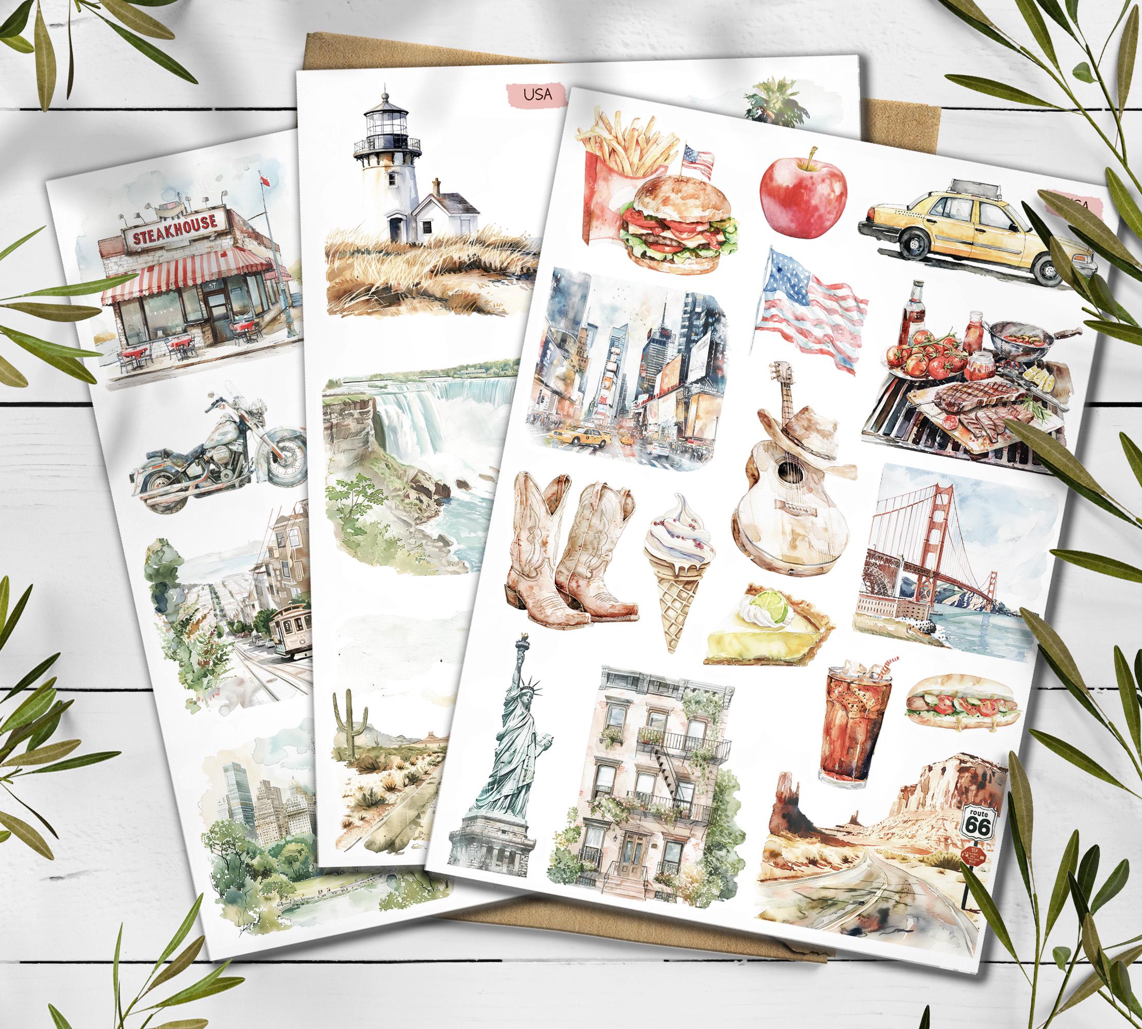 USA Travel Sticker Sheet: Scrapbook Planner Stickers