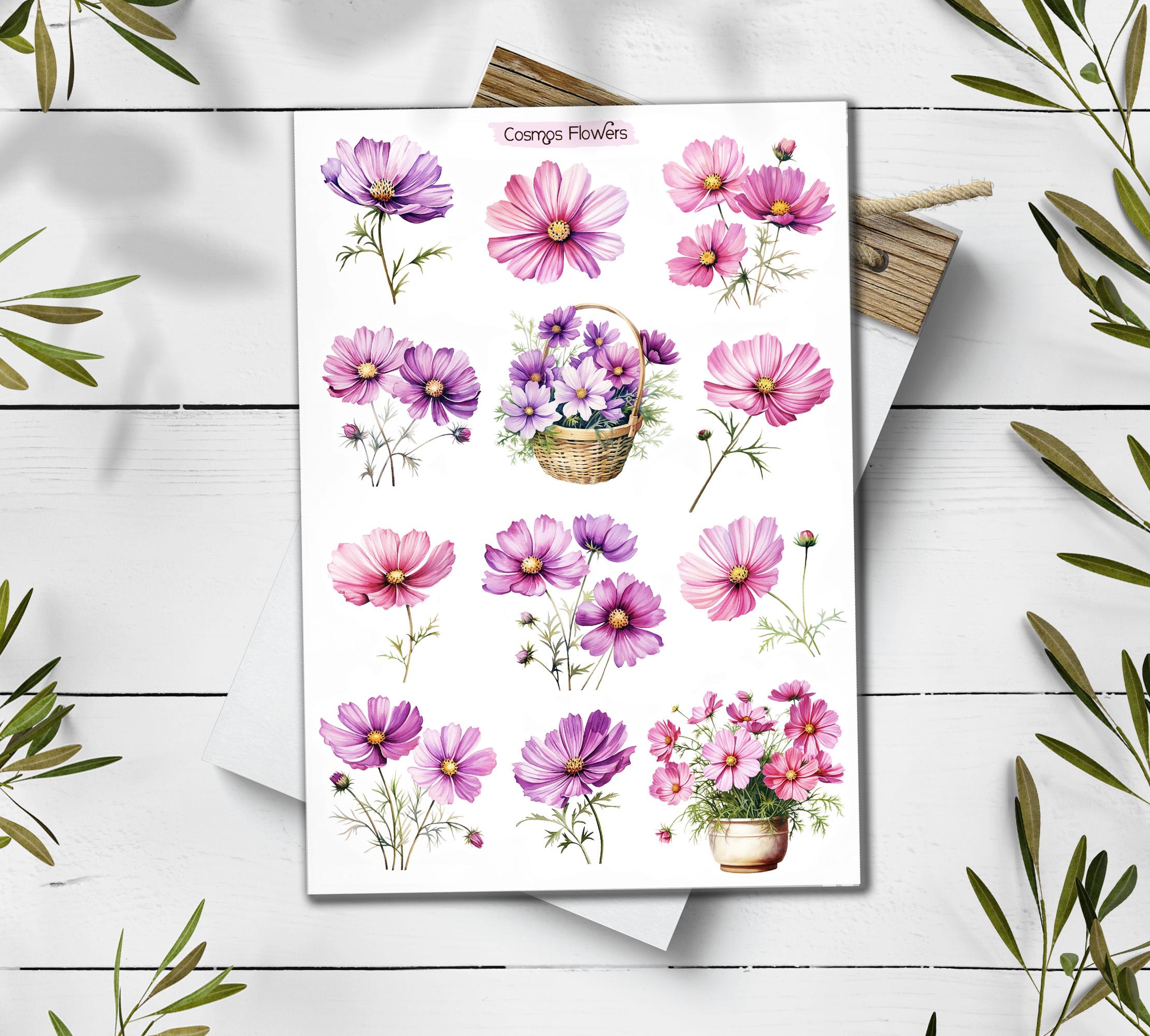 Cosmos Flower Stickers: Wildflower Spring Planner Stickers