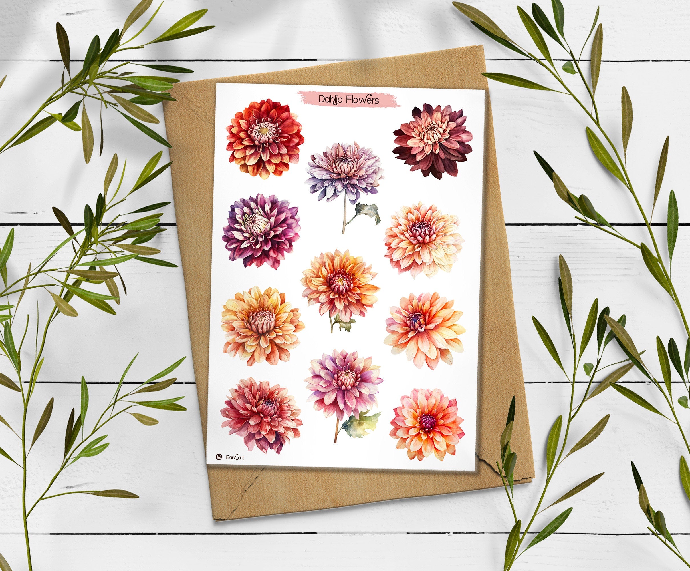 Dahlia Sticker Sheet: Floral Planner Stickers