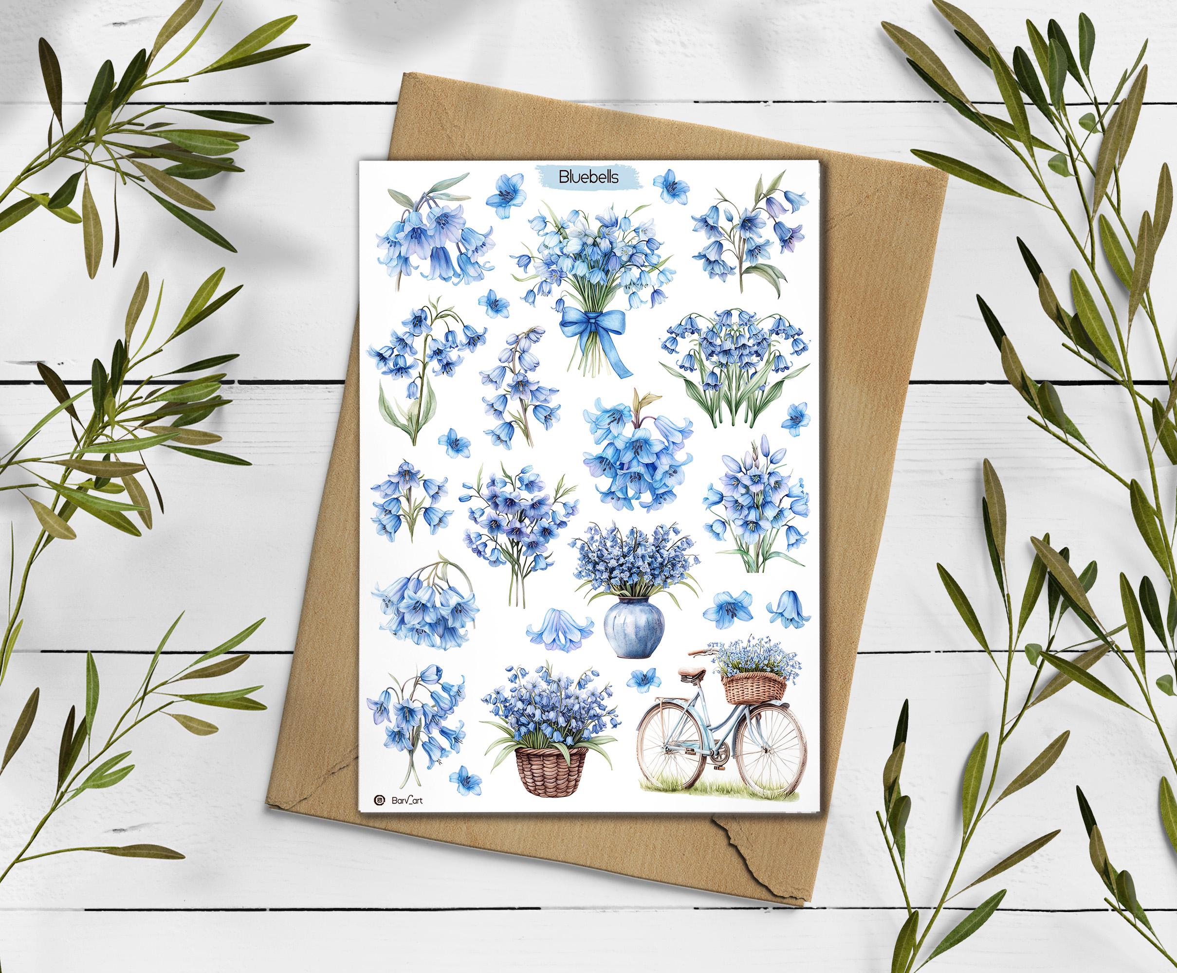 Bluebells Flower Stickers. Bluebells Sticker sheet. Spring Stickers. Bullet Journal. Floral Planner Sticker. Scrapbooking
