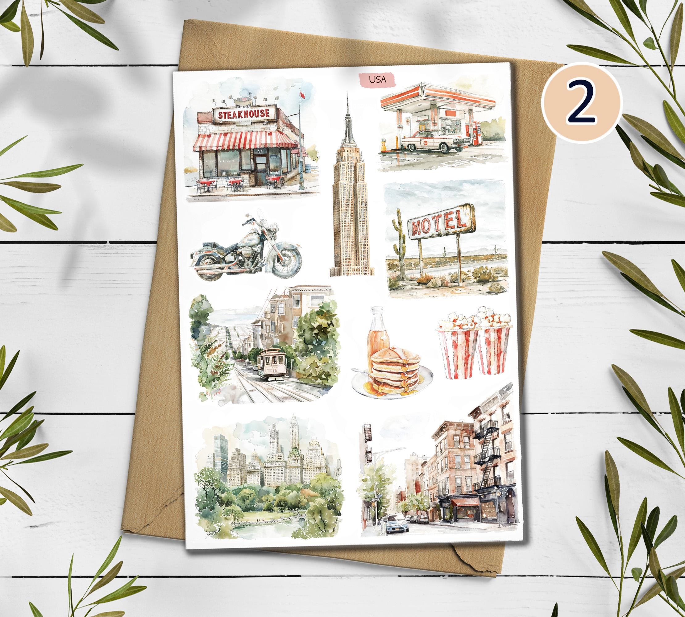 USA Travel Sticker Sheet: Scrapbook Planner Stickers
