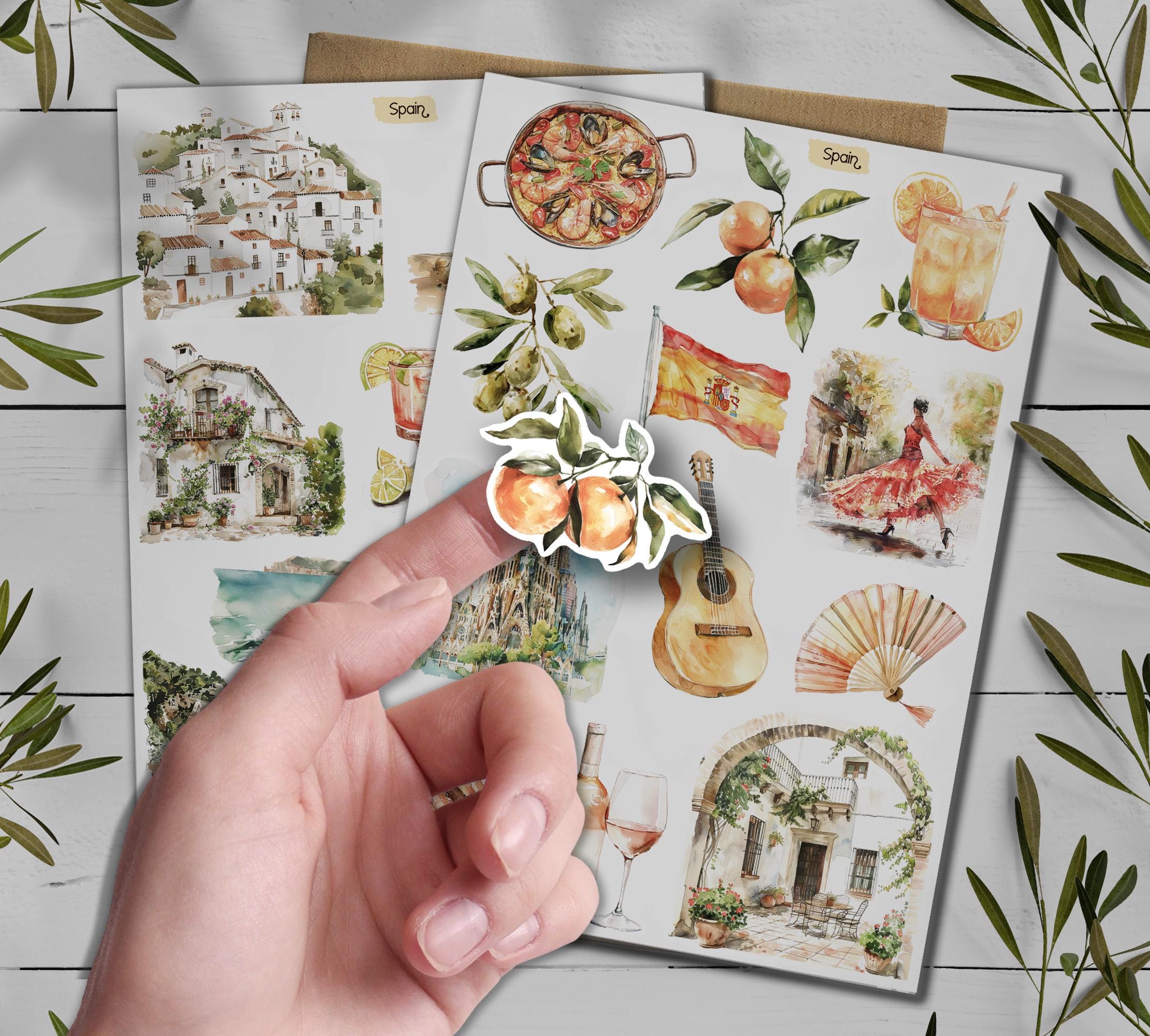 Spain Travel Stickers: Mediterranean Holiday, Scrapbook Planner