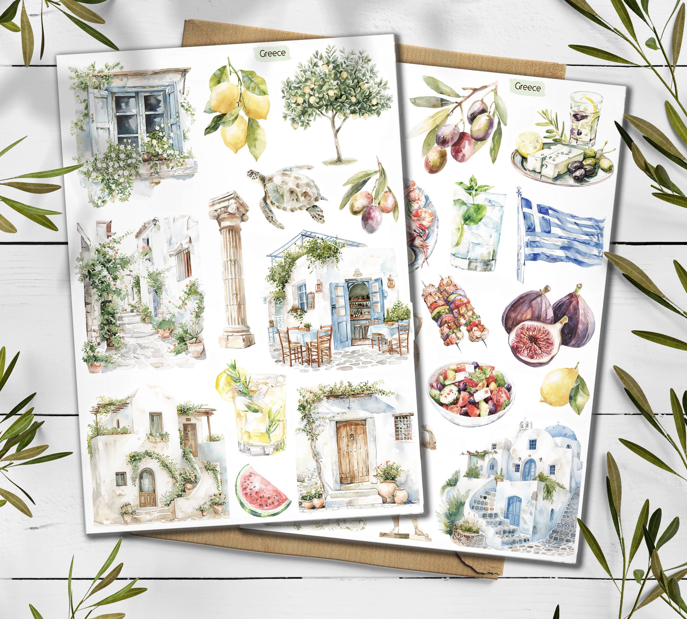 Greece Travel Sticker Sheet: Mediterranean Lemon Stickers