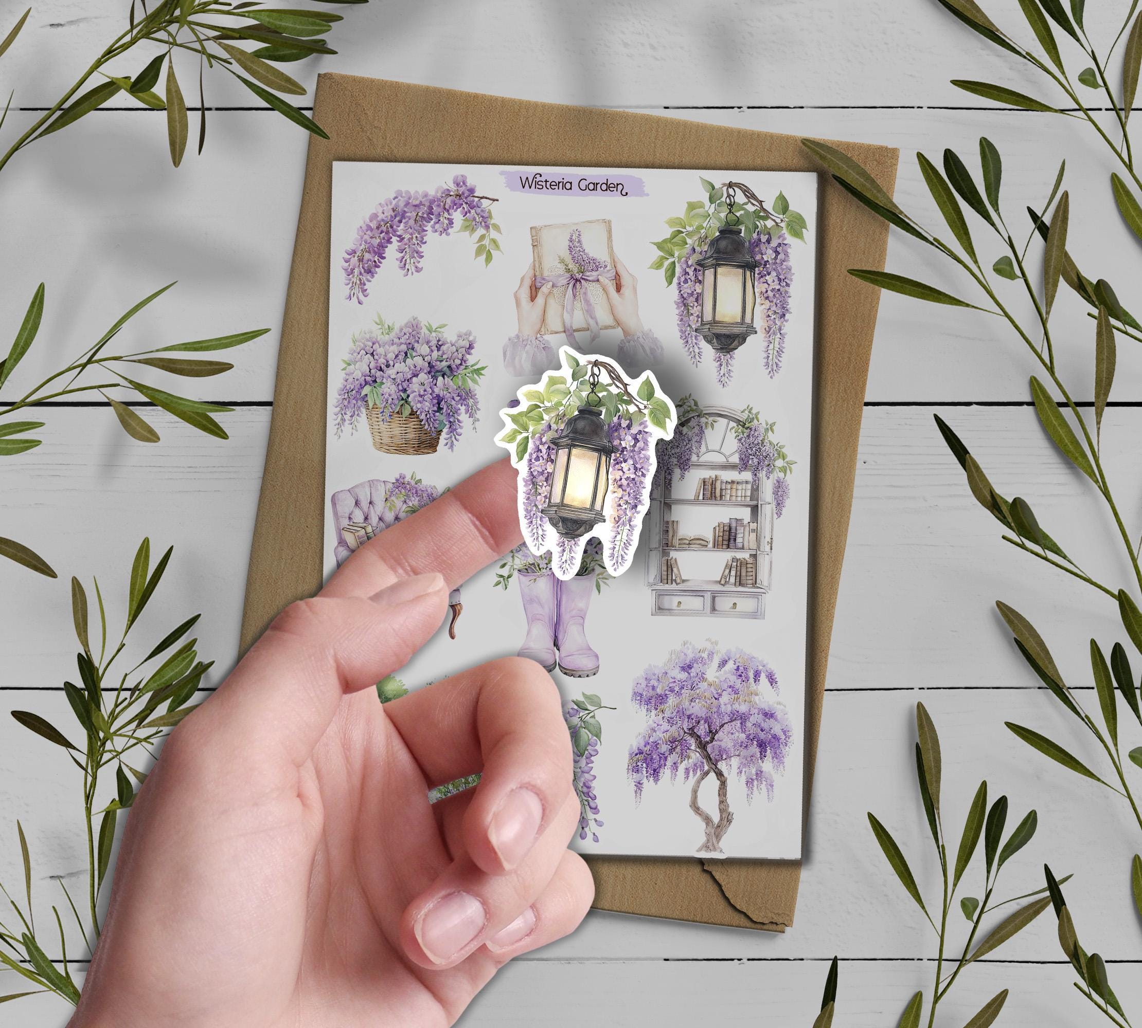 Wisteria sticker sheet. Purple Wisteria Stickers. Wisteria Flower Stickers. Summer Blossom Stickers. Bullet Journal. Violet Planner Sticker