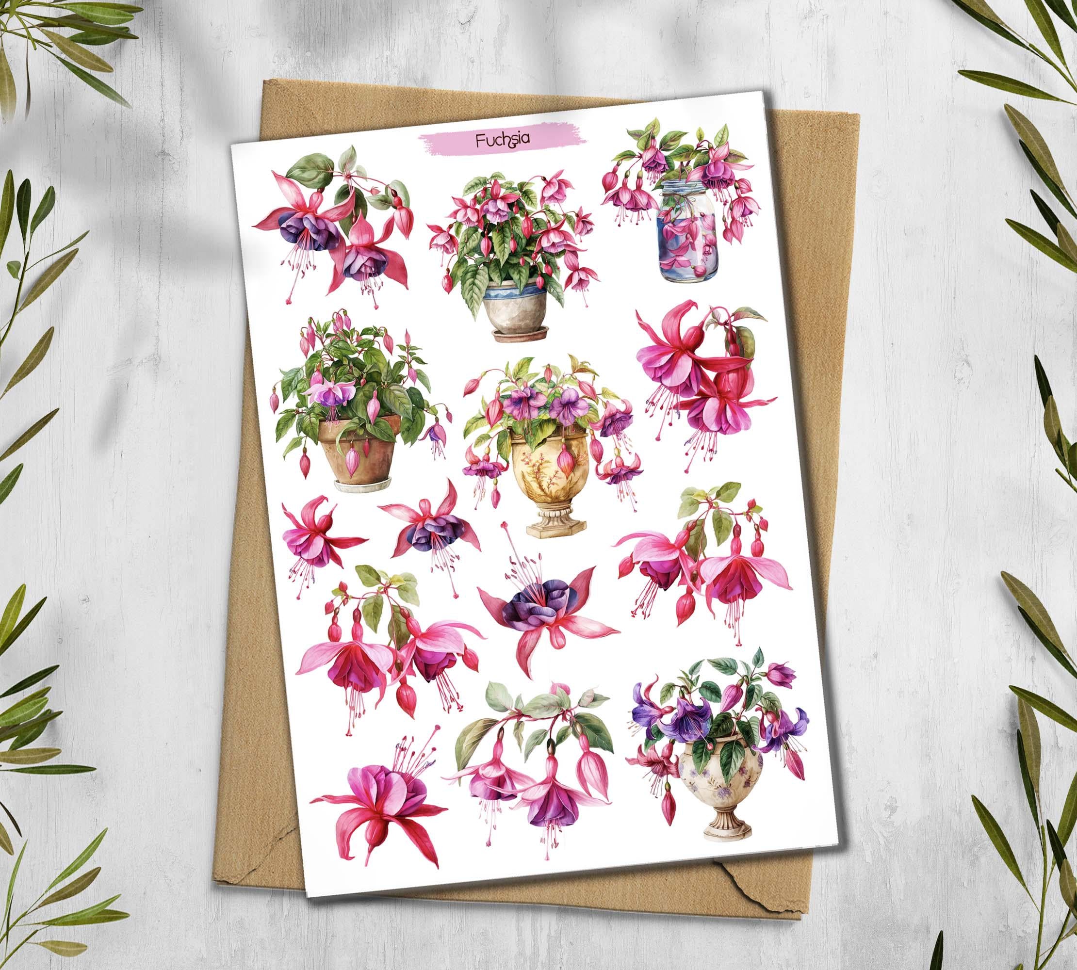 Fuchsia Flower Stickers: Spring Wildflower Planner Stickers