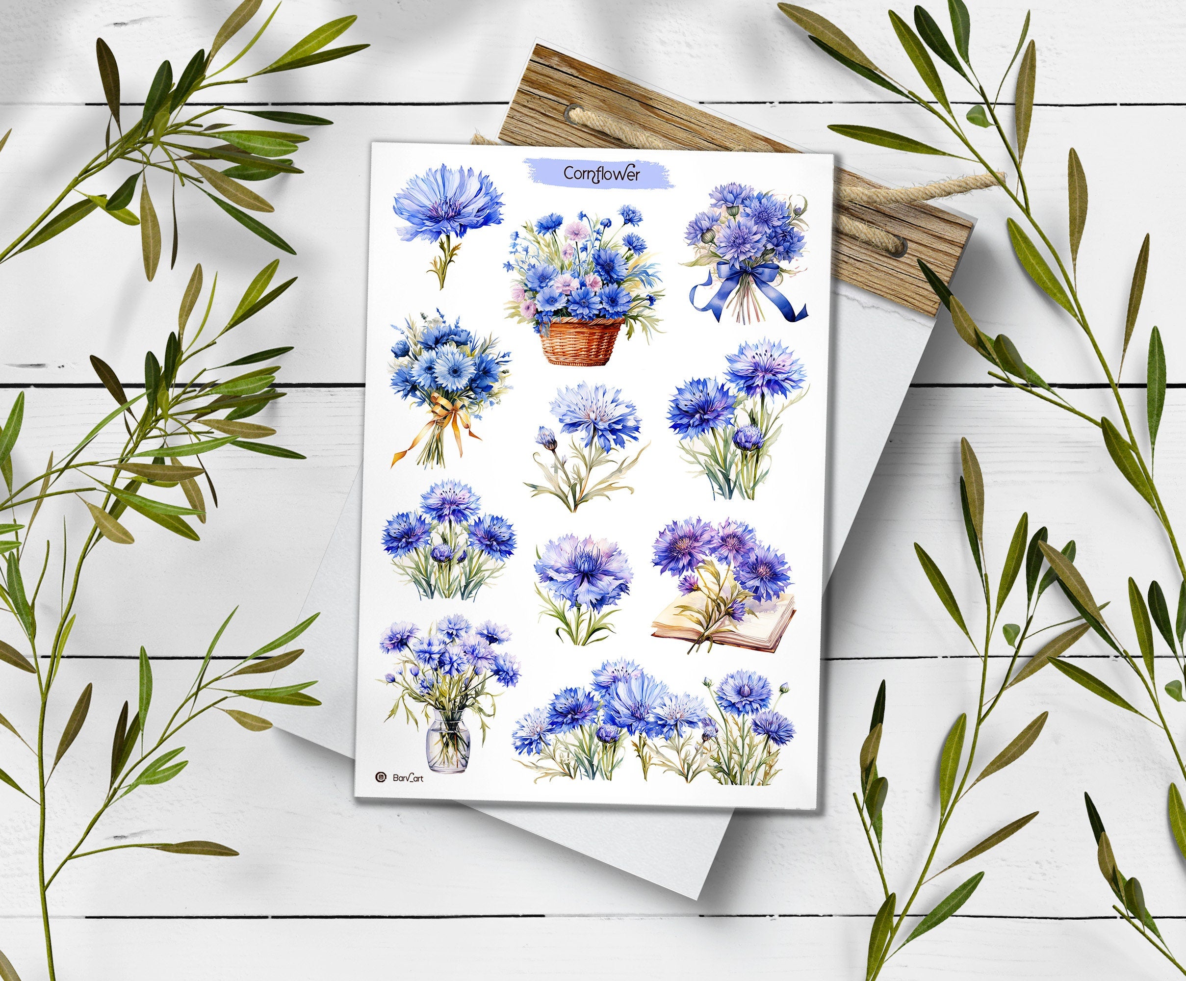 Cornflower Stickers: Blue Wildflower Scrapbooking Stickers