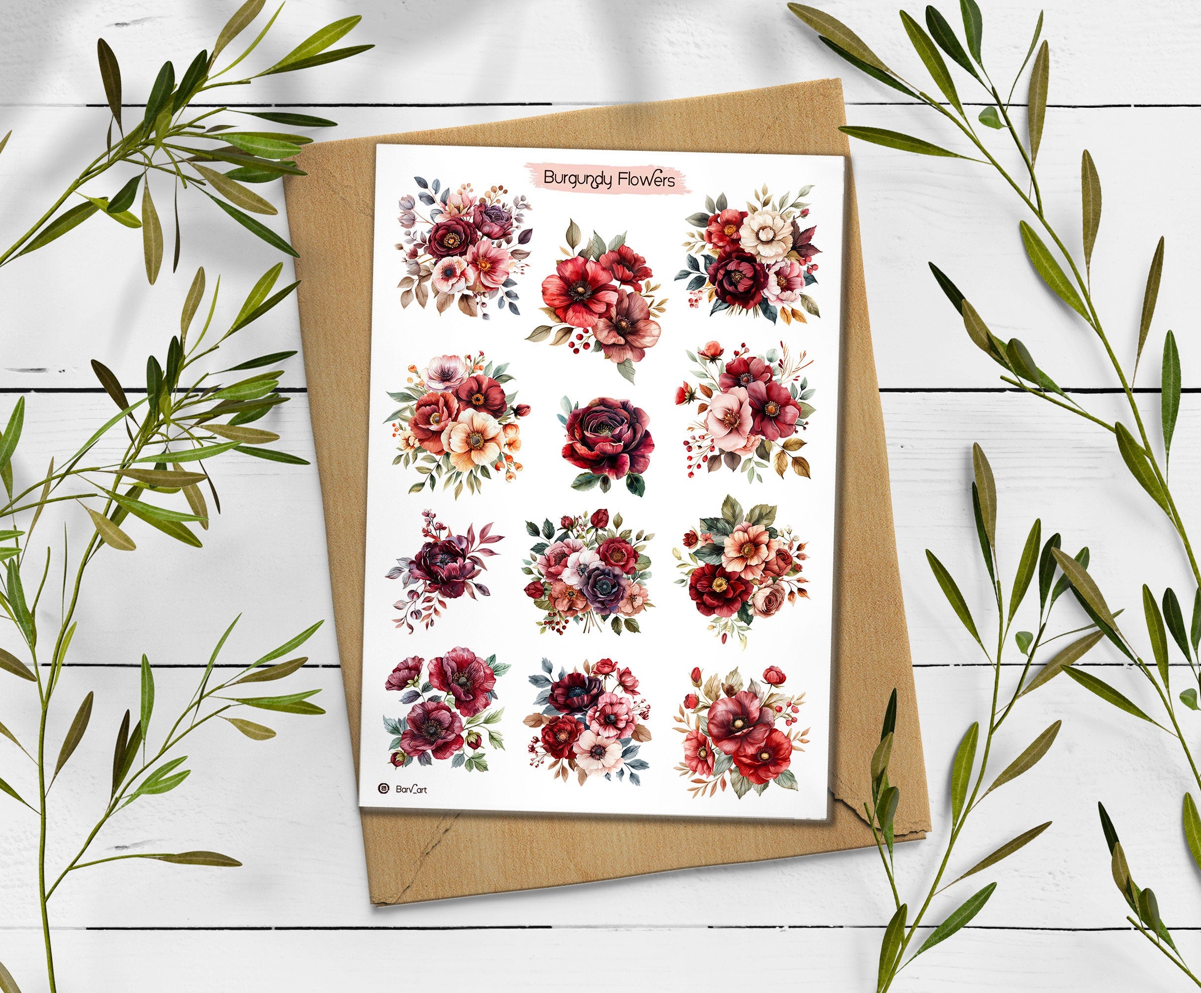 Burgundy Blush Rose Stickers