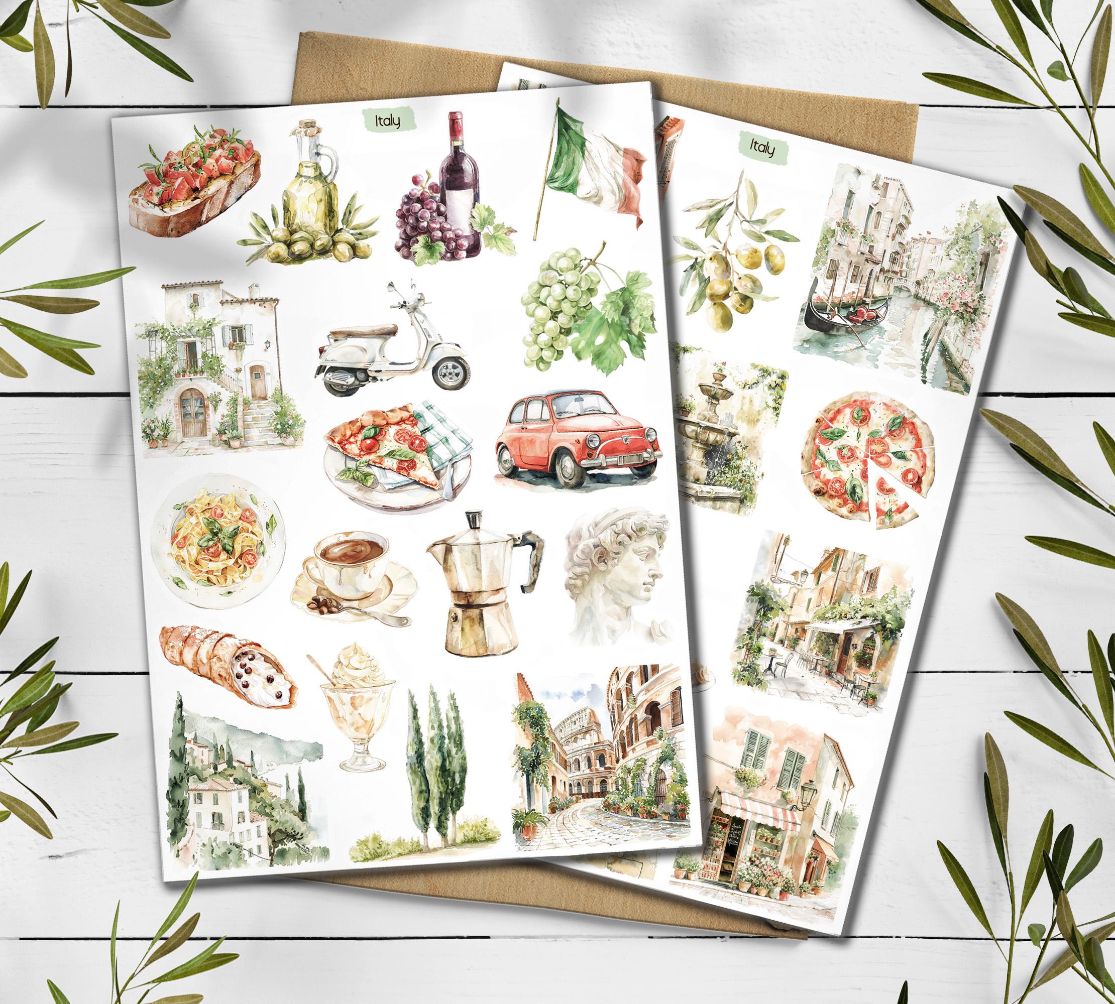 Italy Travel Stickers: Mediterranean Holiday, Planner, Scrapbook