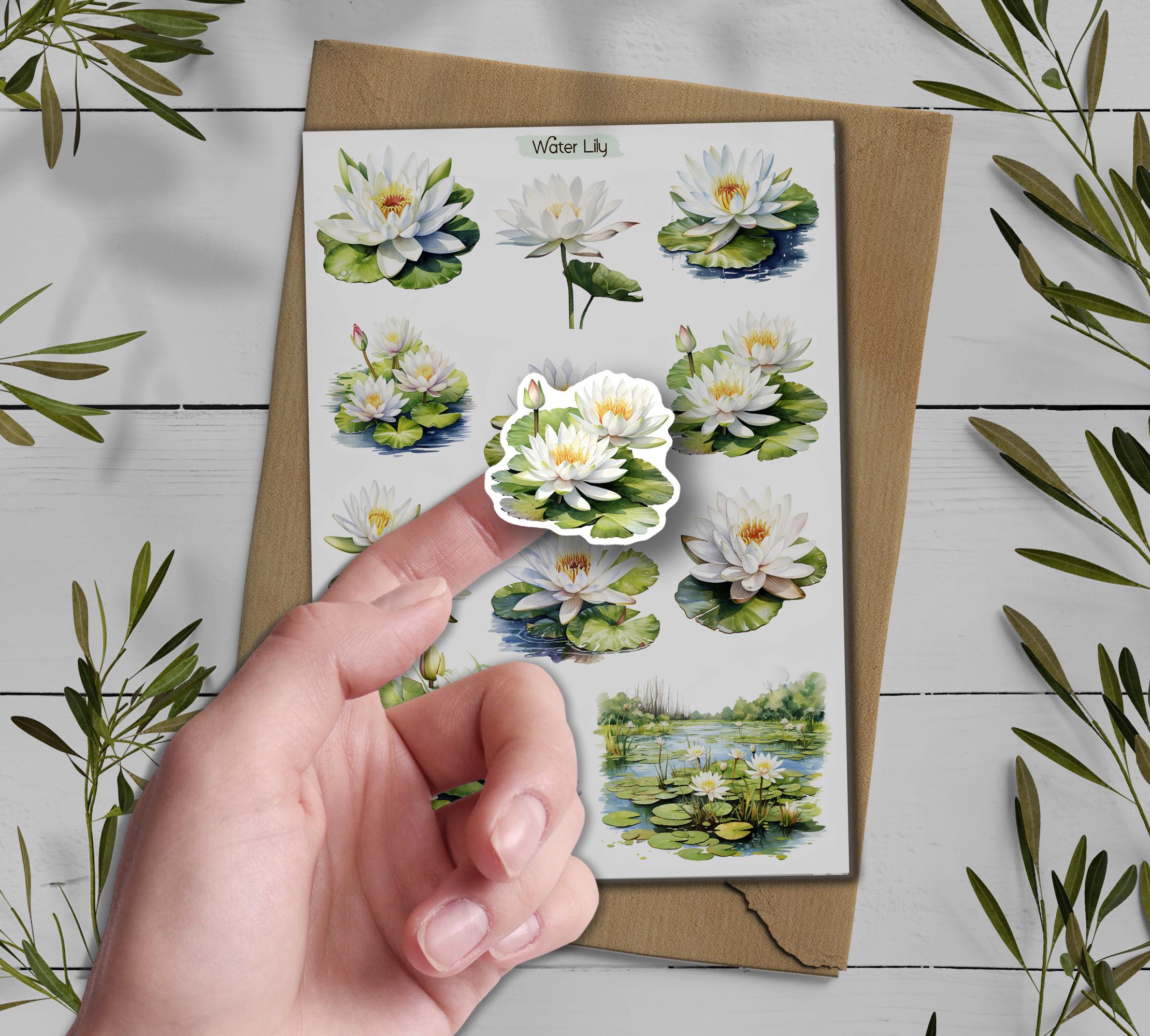 Water Lily Stickers: Lotus Flower, Planner Stickers