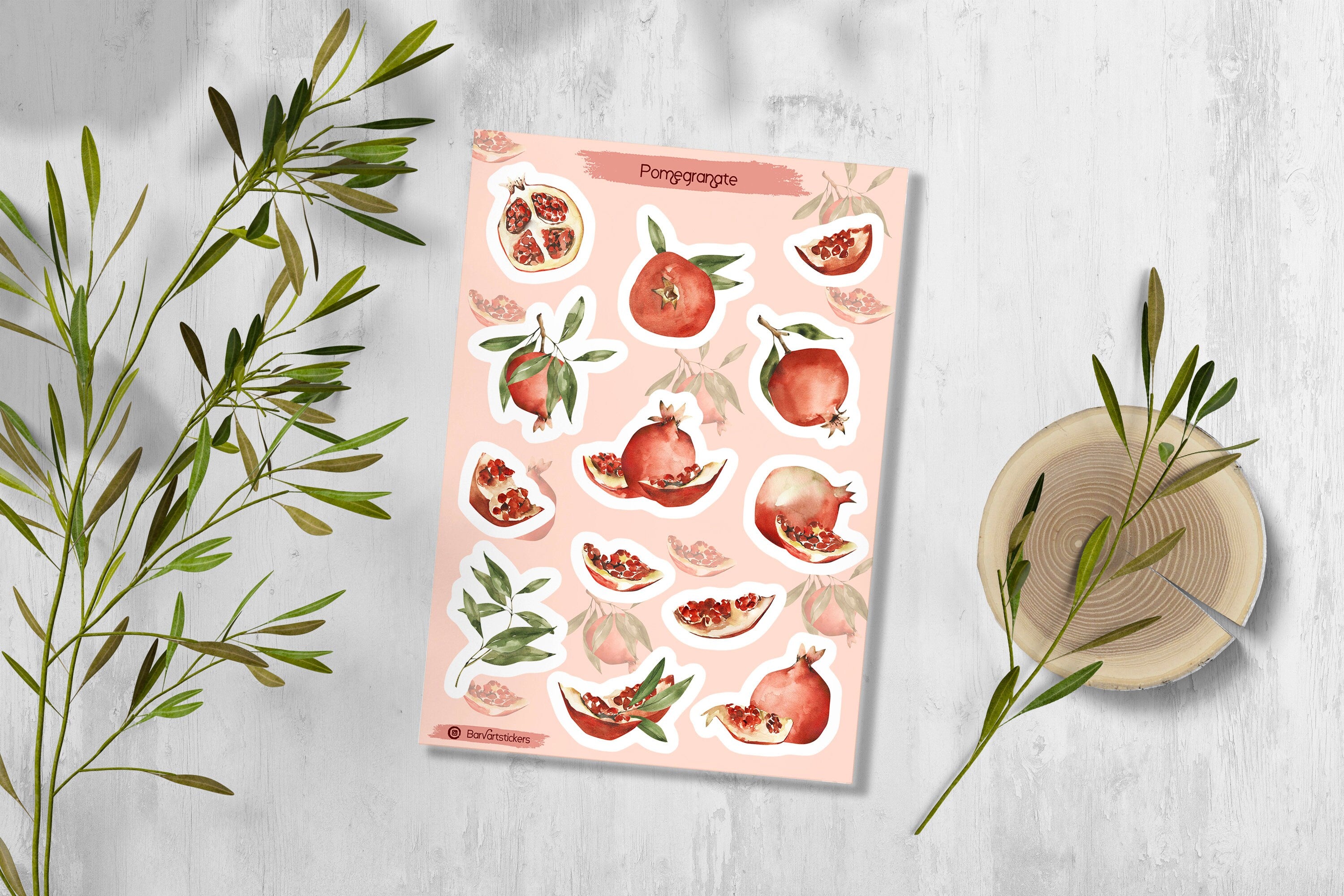 Pomegranate Sticker Sheet: Watercolor Fruit, Summer Planner