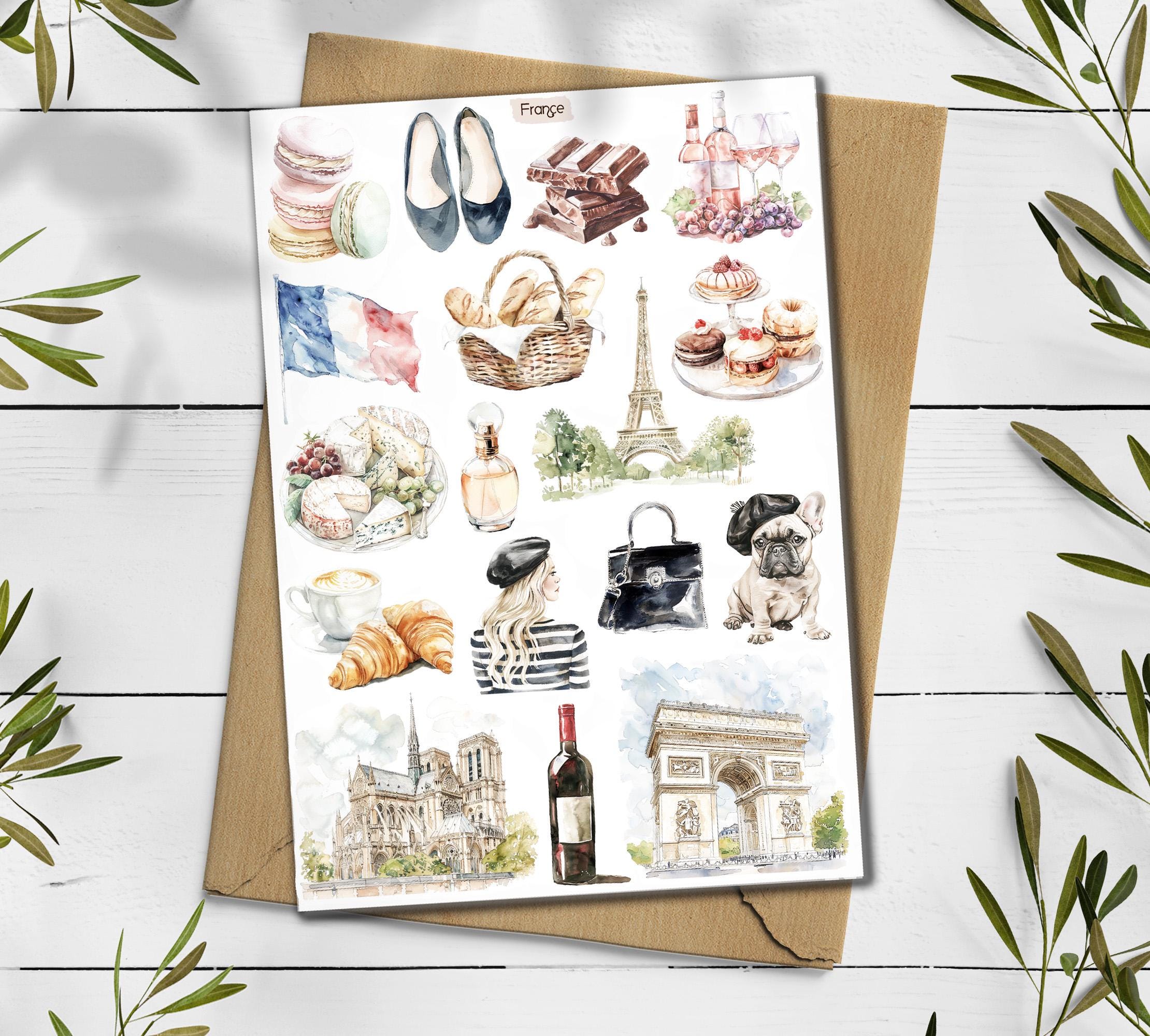 France Travel Sticker Sheet: Paris, Provence, Mediterranean