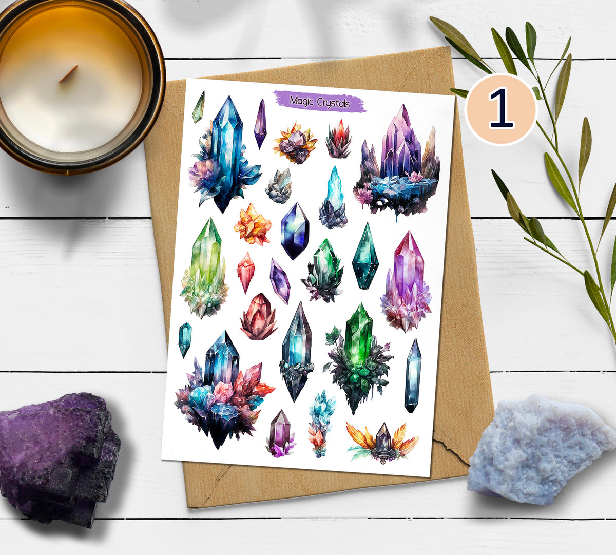 Magic Crystal Stickers: Witchy Planner Stickers, Grimoire, Book of Shadows