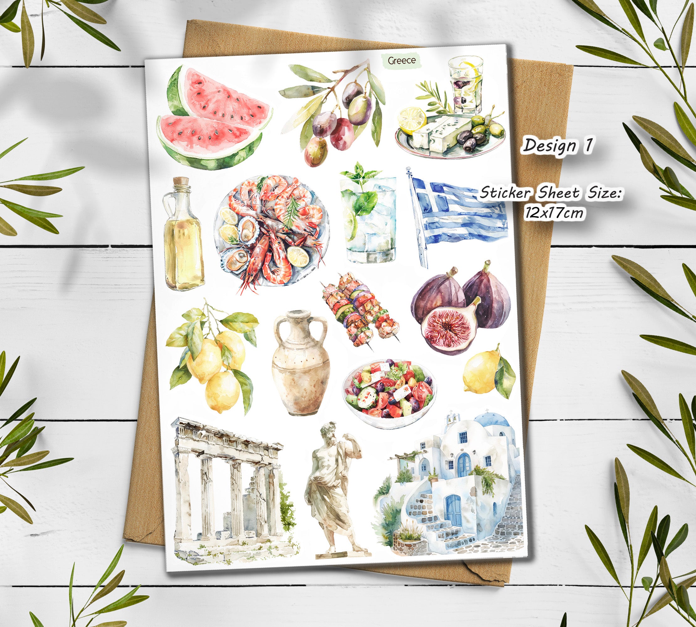 Greece Travel Sticker Sheet| Mediterranean Summer Stickers