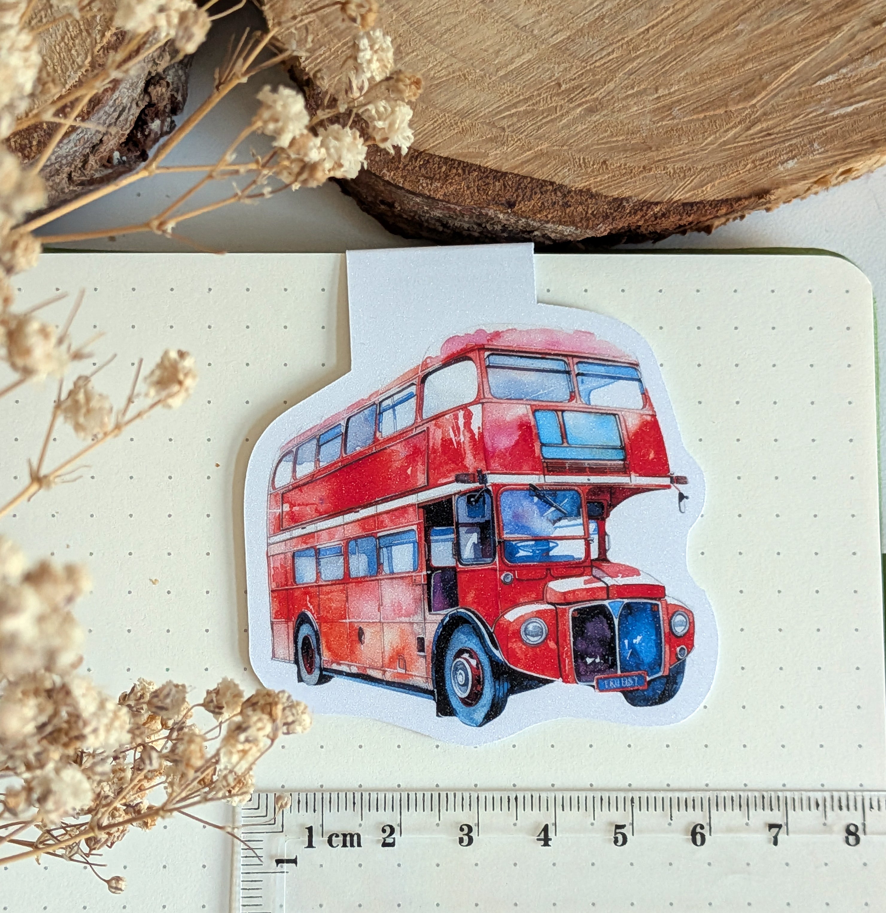 Red bus Magnetic Bookmark. London Gift Page Marker. Reading Souvenir Magnet