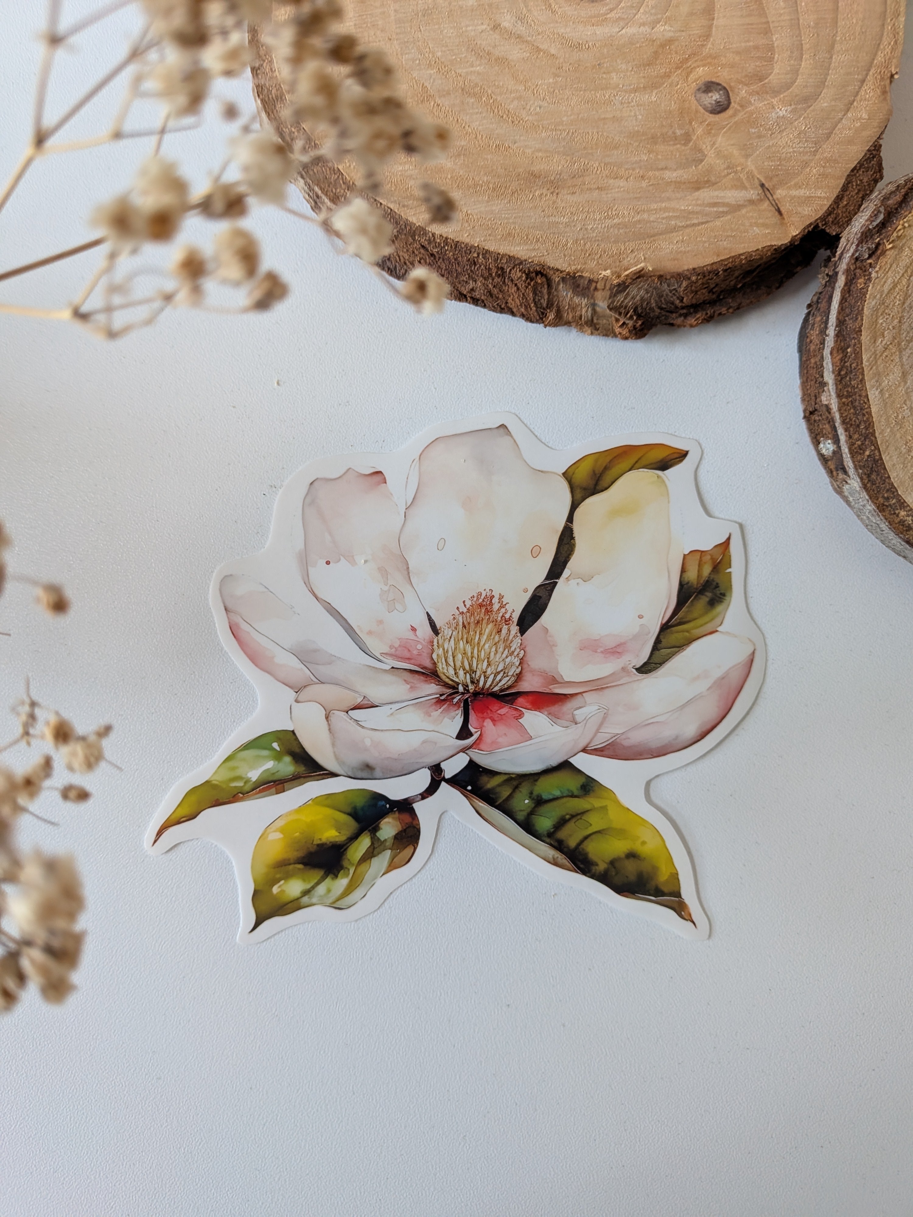 Watercolor Magnolia Sticker: Floral Spring Decal, Planner Stickers