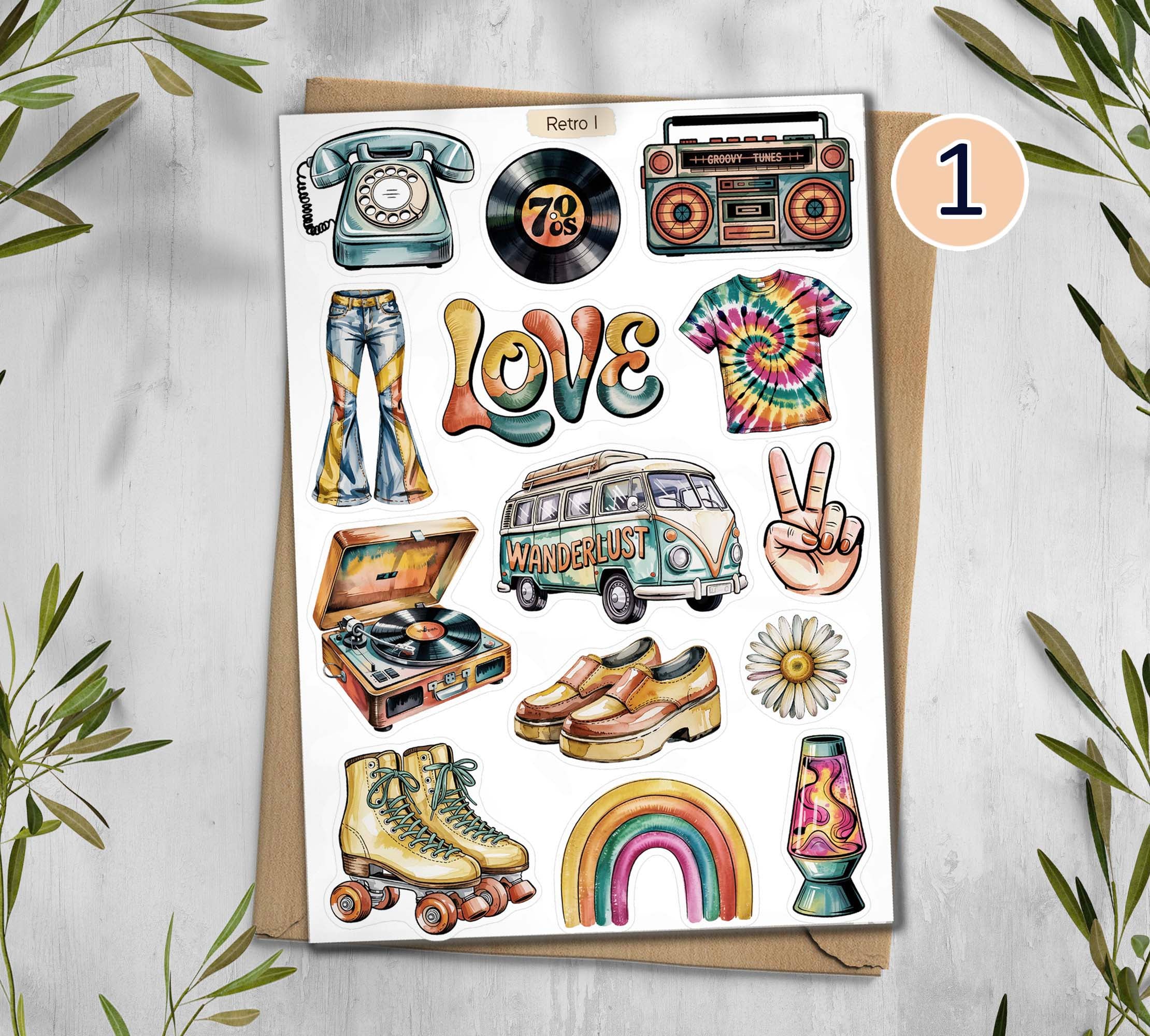 Retro 70s Disco Style Stickers