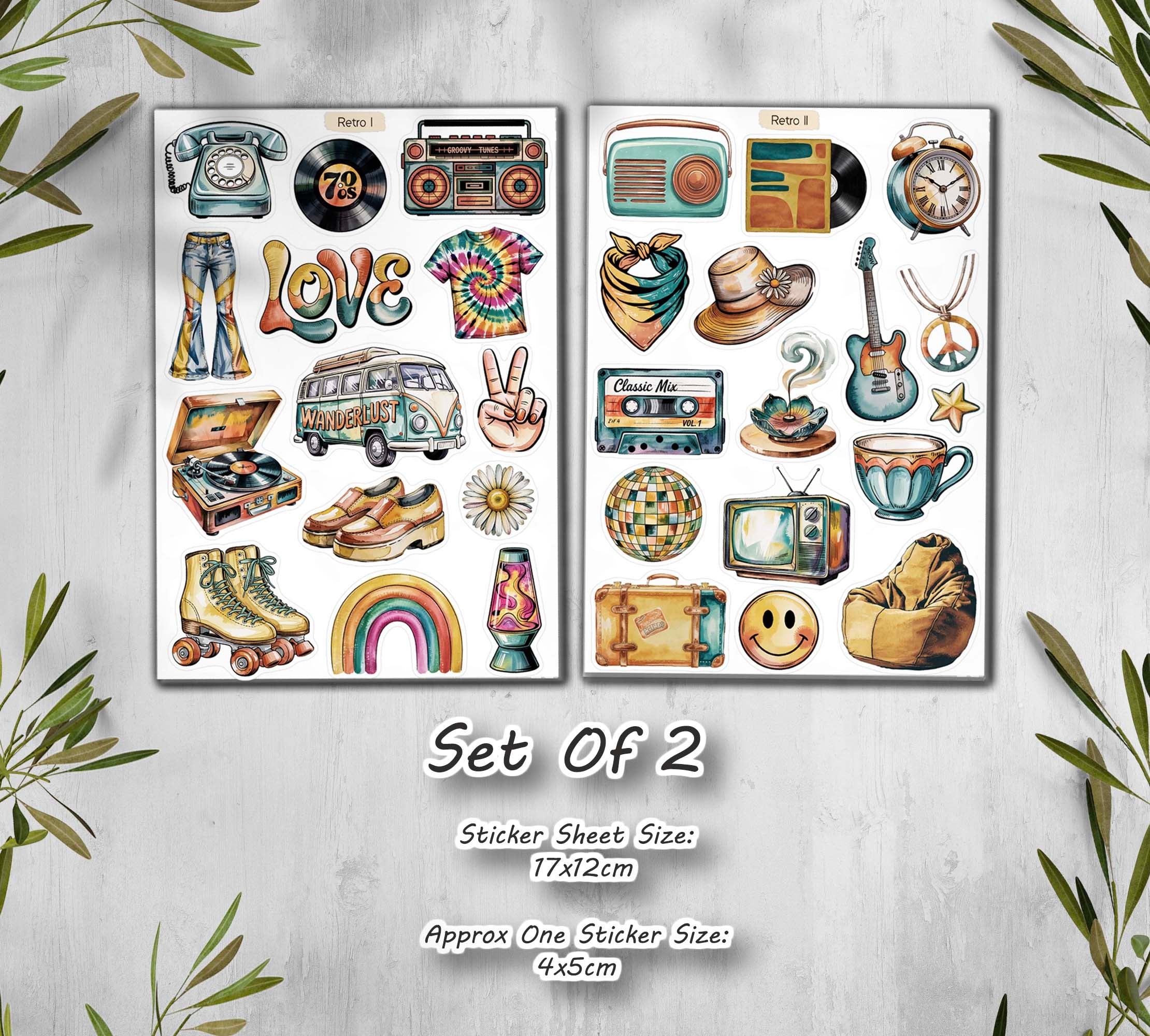 Retro 70s Disco Style Stickers