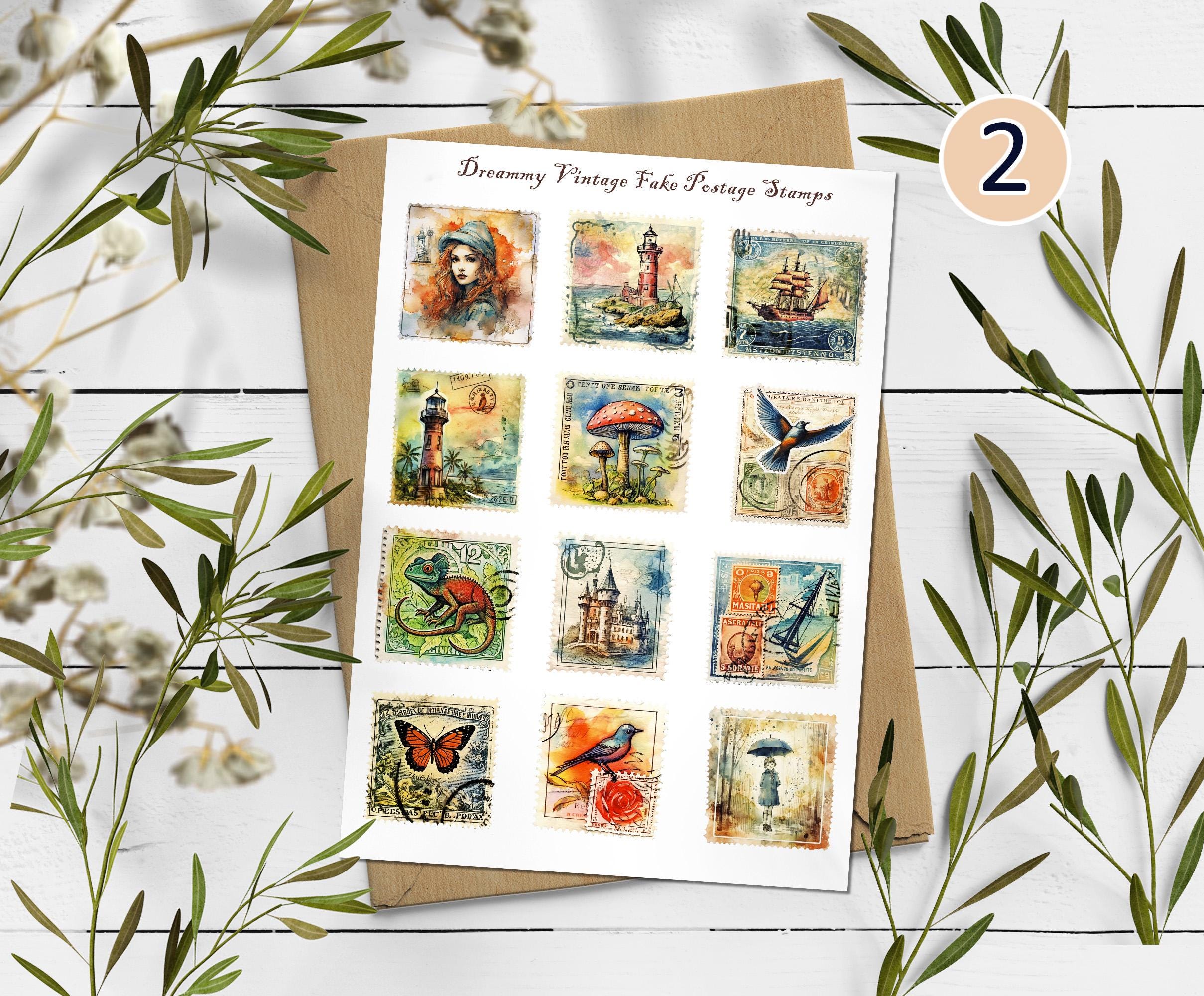 Vintage Style Stamp Stickers: Scrapbook Planner Stickers. Fake stamps stickers