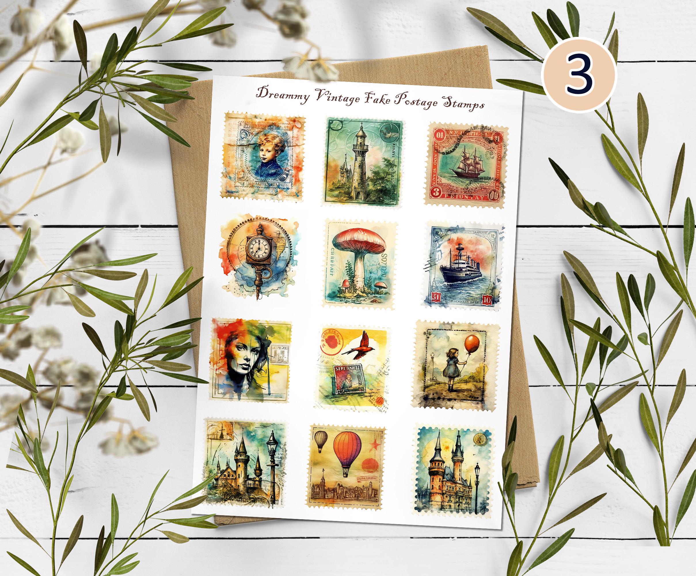Vintage Style Stamp Stickers: Scrapbook Planner Stickers. Fake stamps stickers