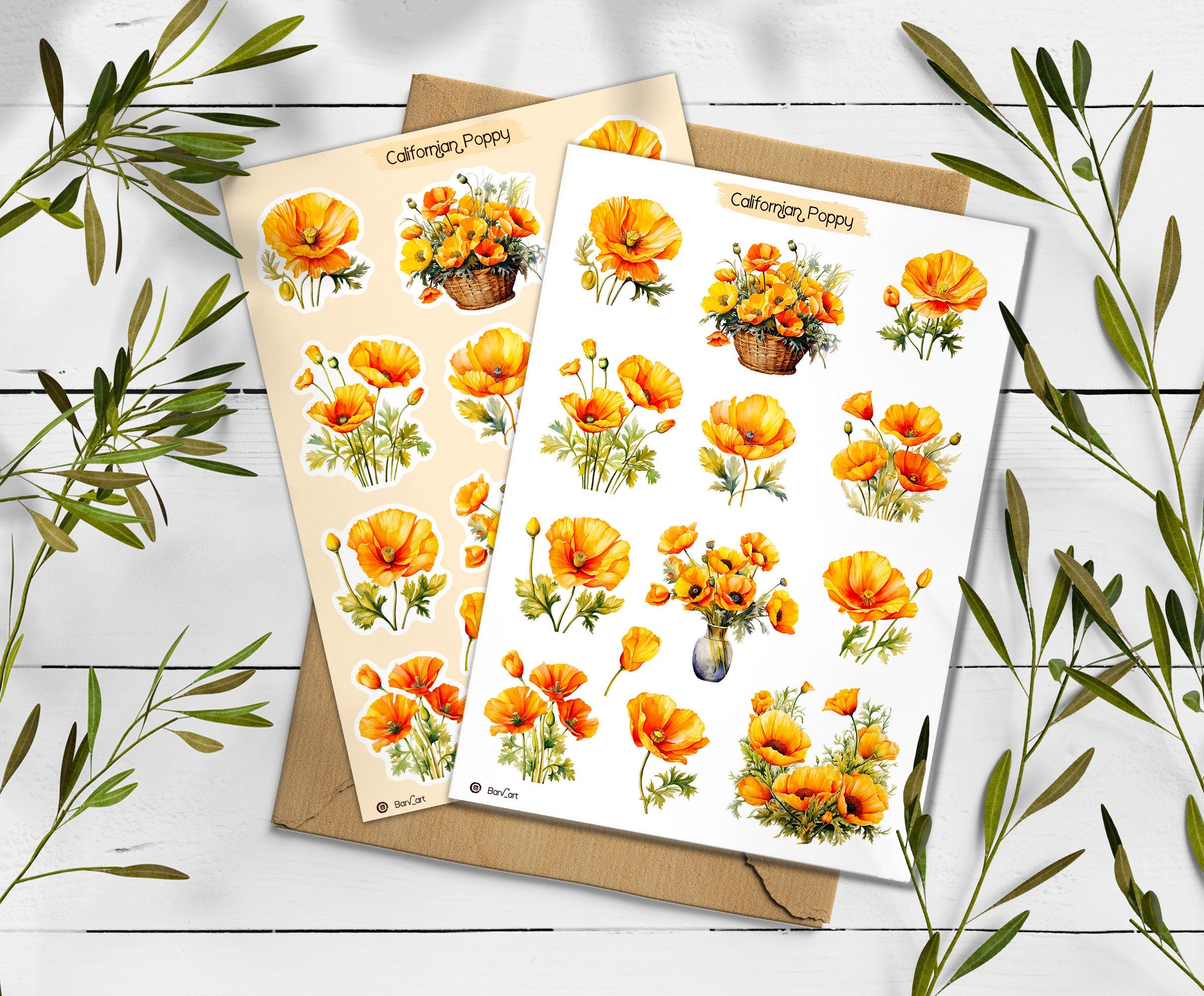 California Poppy Stickers: Wildflower Sticker Pack