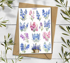 Larkspur Birth flower Stickers. Larkspur flowers Sticker. Wildflowers Sticker Pack. Delphinium Stickers. Blue Flower Sticker. Bullet Journal