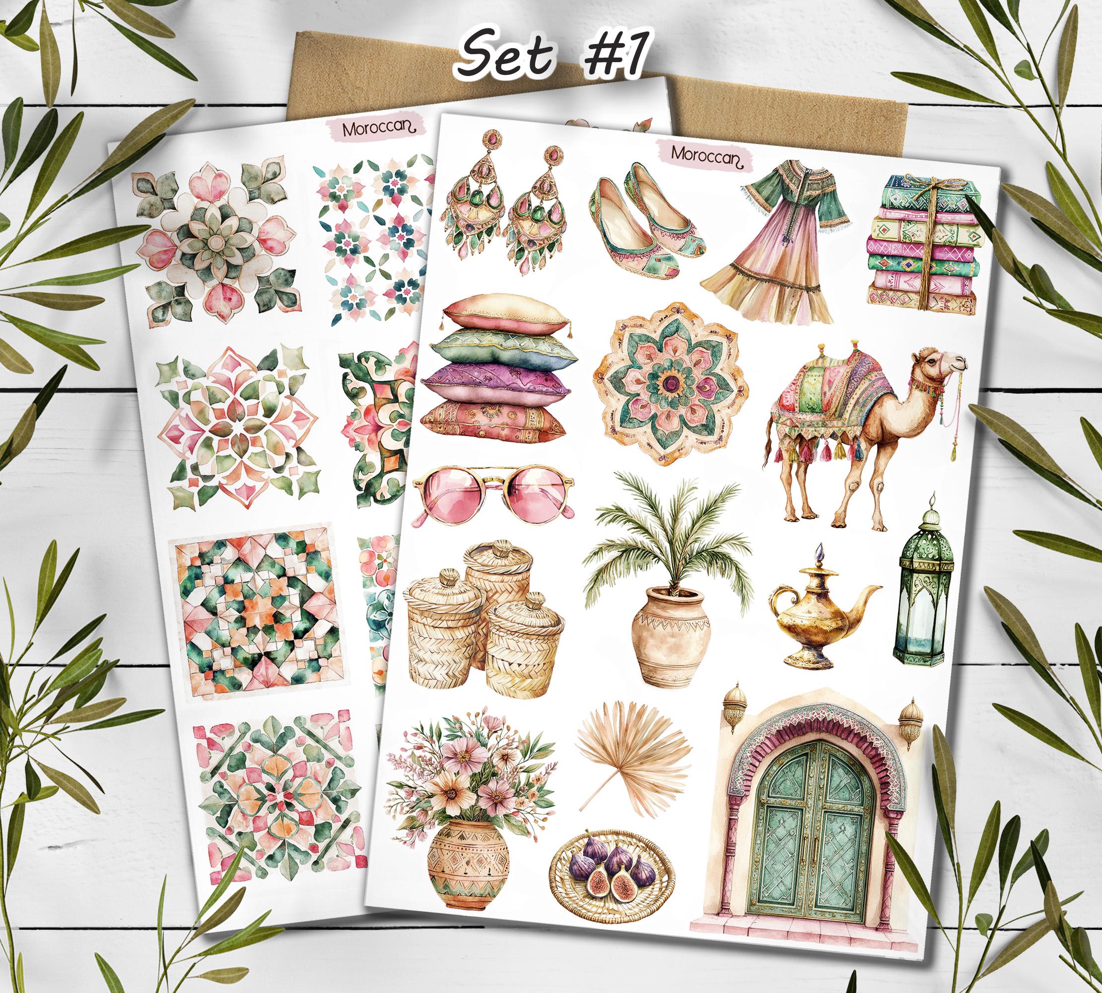 Moroccan Tile Stickers: Travel Scrapbook Planner Stickers