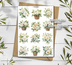 White Roses Sticker Pack: Floral Bouquet, Scrapbooking