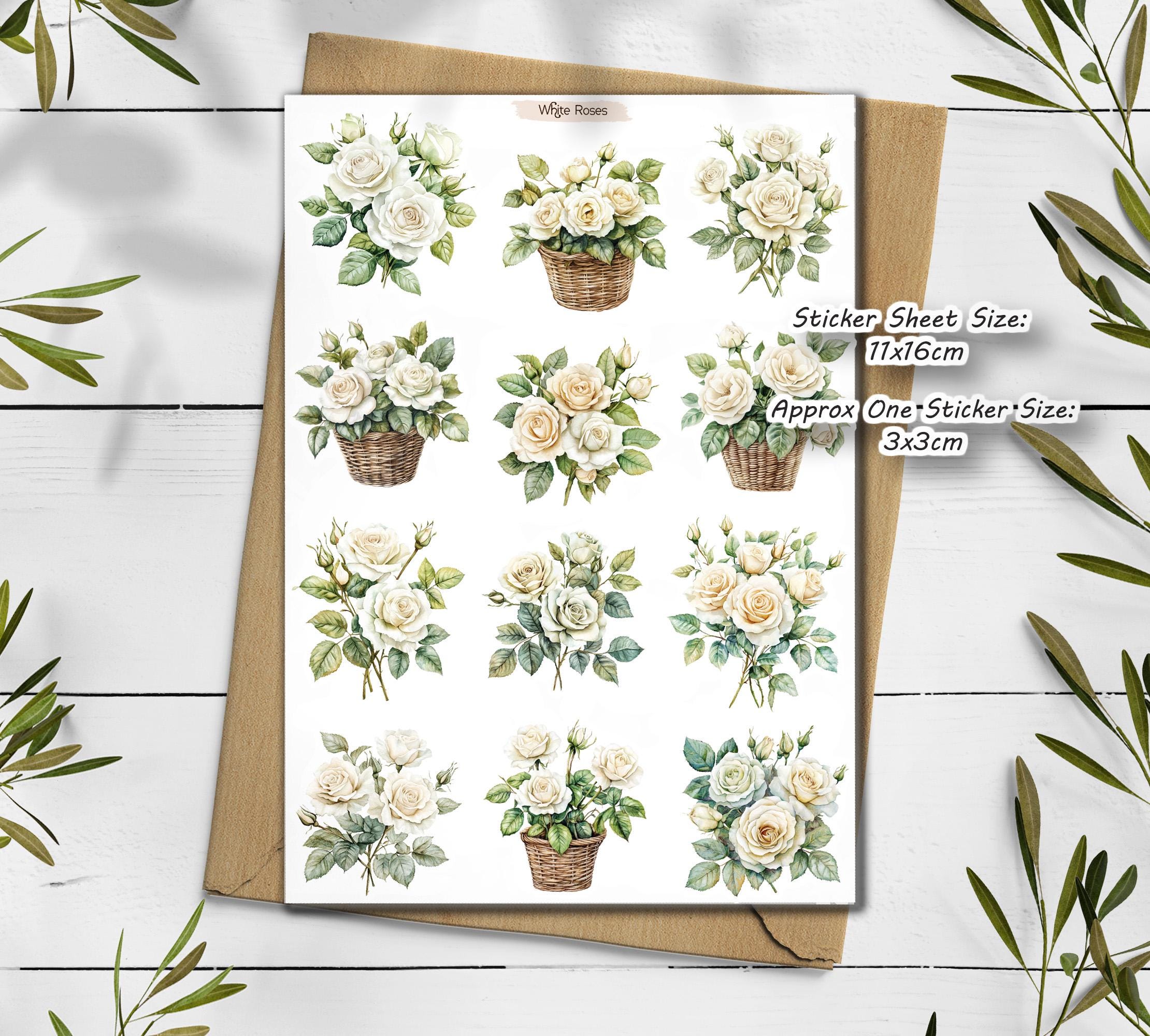 White Roses Sticker Pack: Floral Bouquet, Scrapbooking