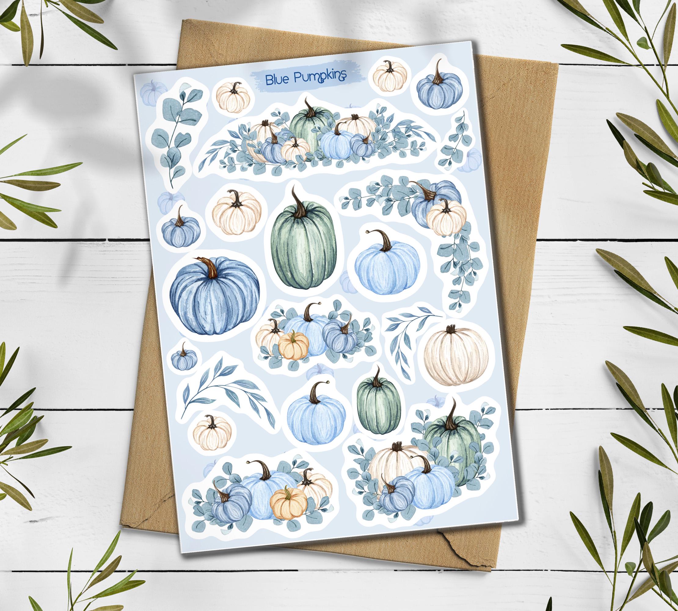 Blue Pumpkin Stickers. Fall Pumpkin stickers. Harvest stickers. Planner, Journal, Scrapbooking stickers