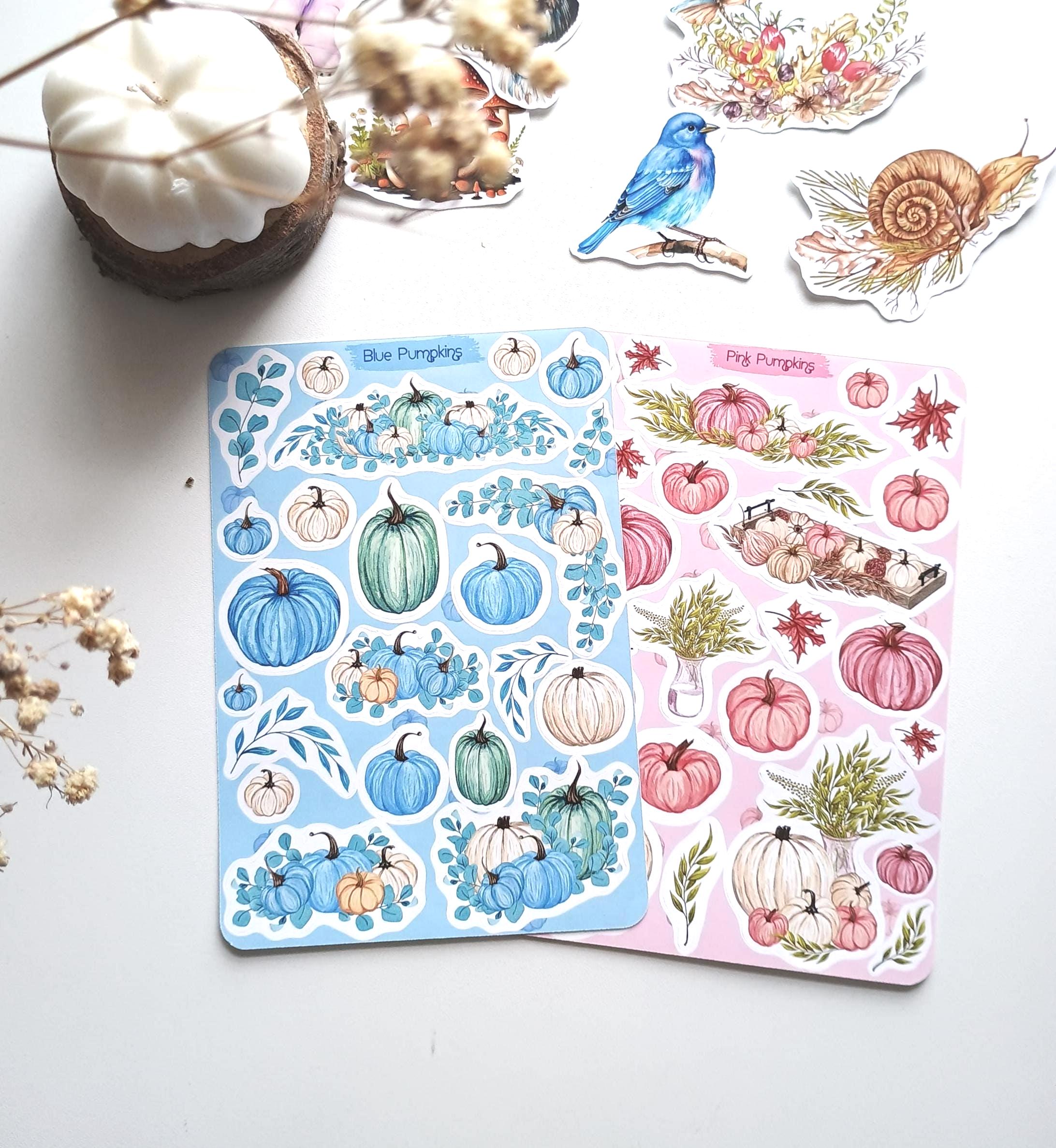 Pink Pumpkin Stickers. Fall Pumpkin stickers. Harvest stickers. Planner, Journal, Scrapbooking stickers