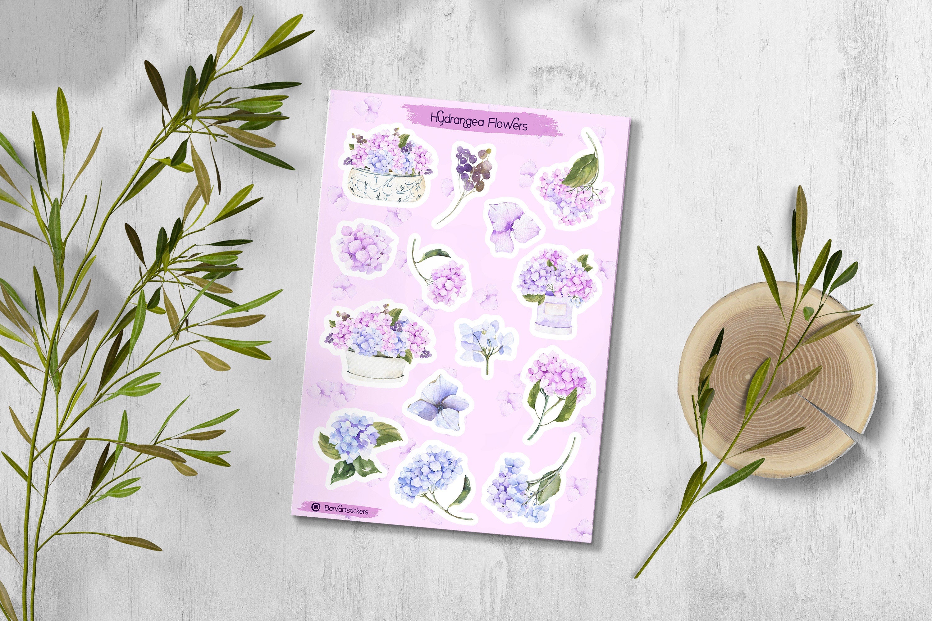 Hydrangea Sticker Sheet: Floral Planner Stickers