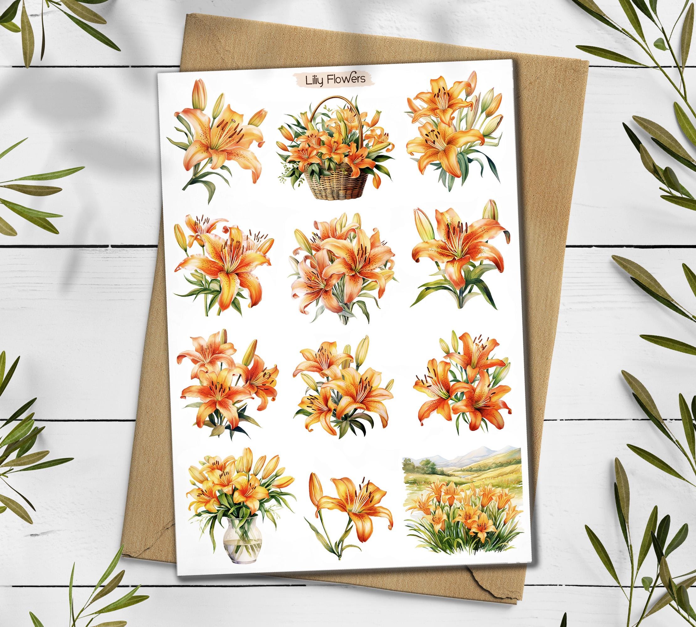 Lily Flower Sticker Pack: Botanical Scrapbooking Stickers