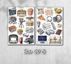 Movie Night Planner Stickers. Cinema Scrapbooking Stickers. Theatre Hobby Decals