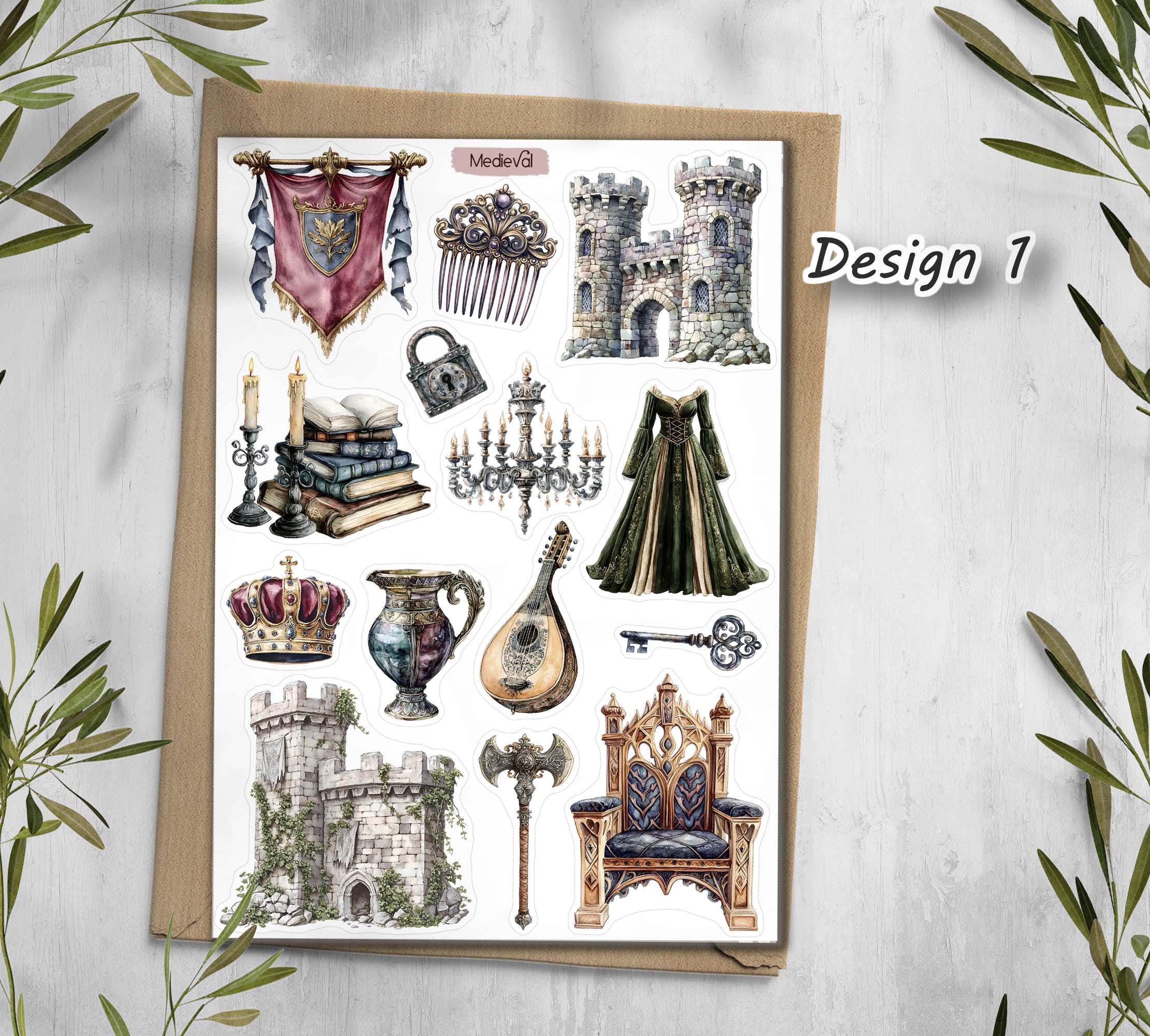 Medieval Witchcraft Stickers: Castlecore Scrapbook Decals. Knight stickers