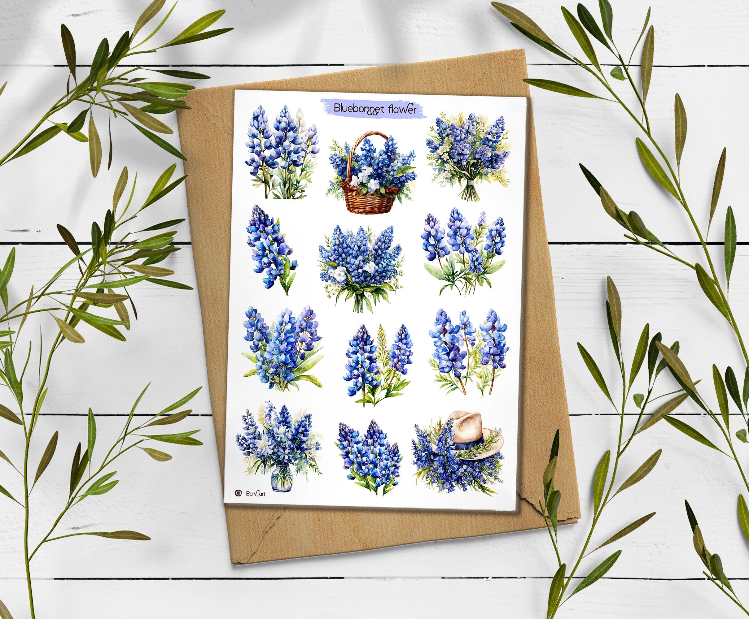 Bluebonnet Flower Stickers: Wildflower Spring Decals