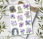 Clematis Stickers. Clematis Flowers Sticker. Wildflowers Sticker Pack. June Summer Stickers. Clematis Flowers. Bullet Journal, Scrapbooking