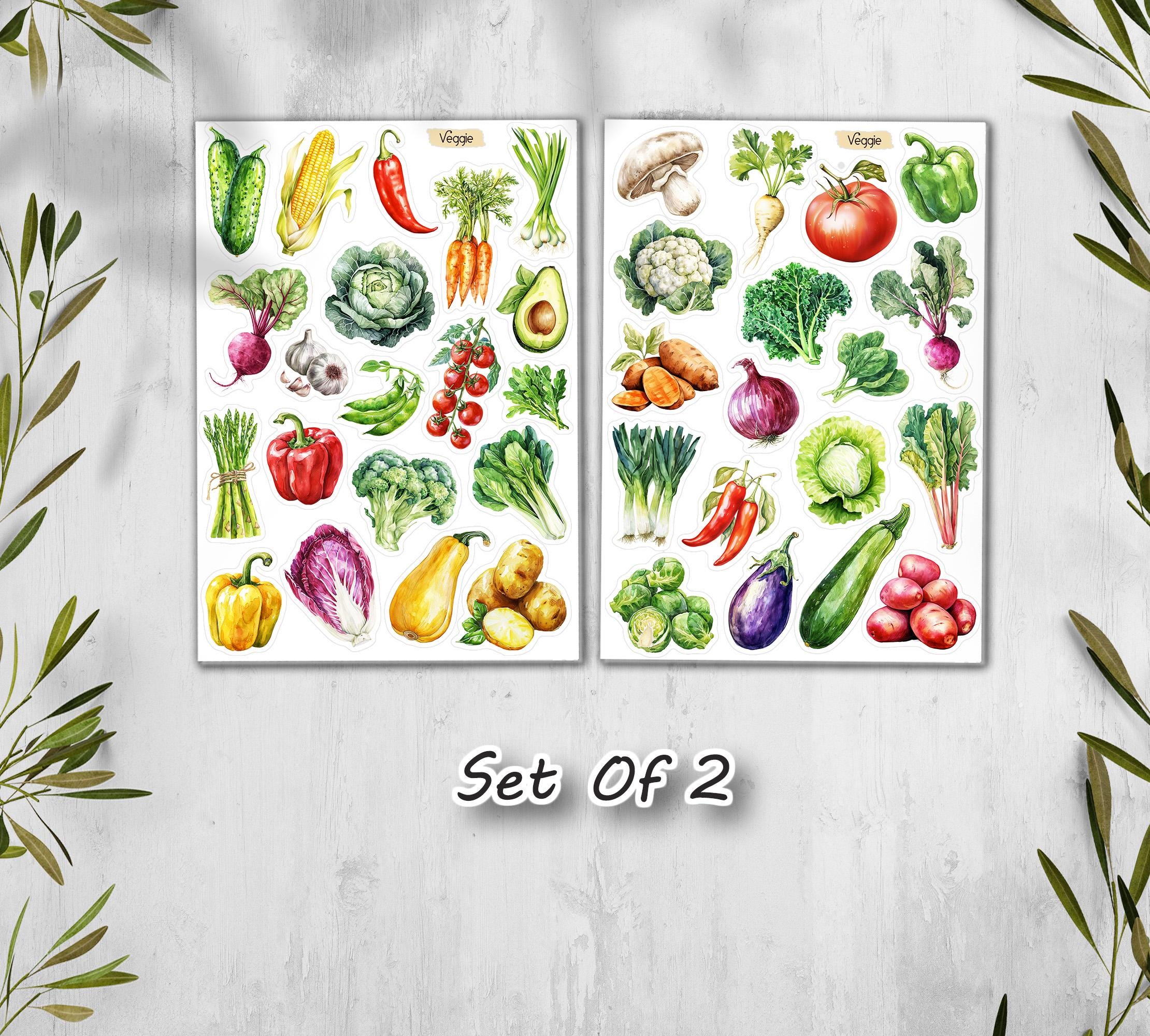 Vegetable & Fruit Stickers. Veggie Planner, Journal, Scrapbooking Stickers. Food market Stickers.