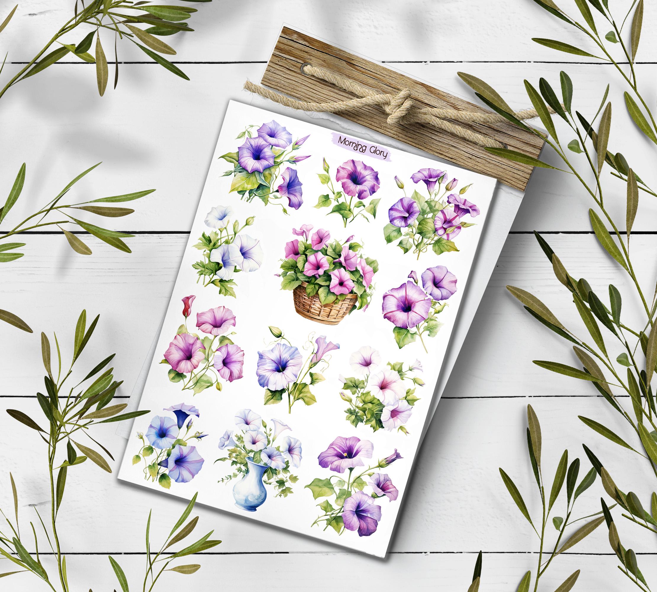 Morning Glory Sticker Pack: Wildflower Scrapbook Stickers
