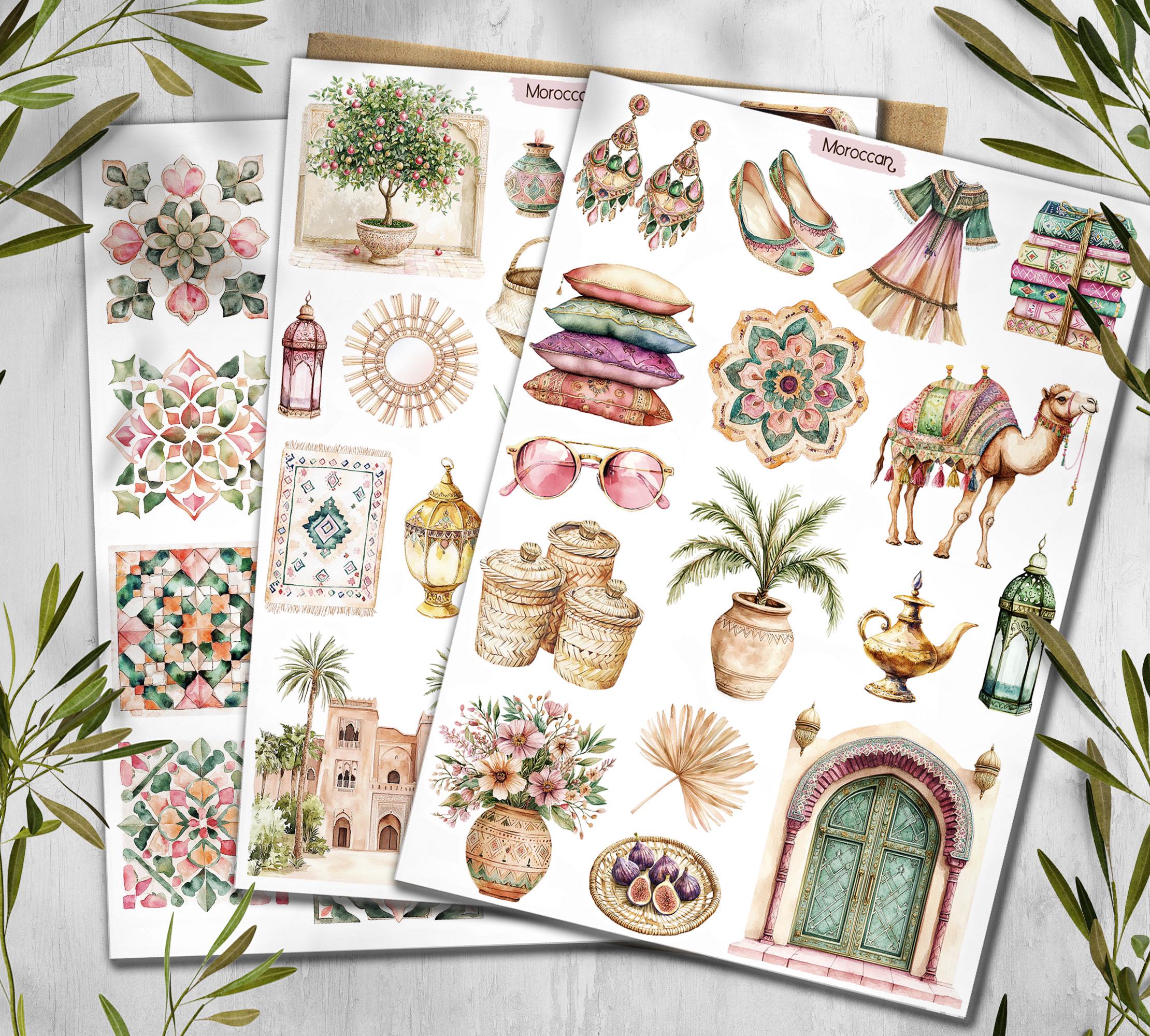 Moroccan Tile Stickers: Travel Scrapbook Planner Stickers