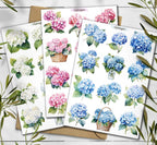Hydrangea stickers. White Hydrangea Stickers. Blue Hydrangea Flower Stickers. Summer Blossom Stickers. Bullet Journal. Garden Scrapbooking