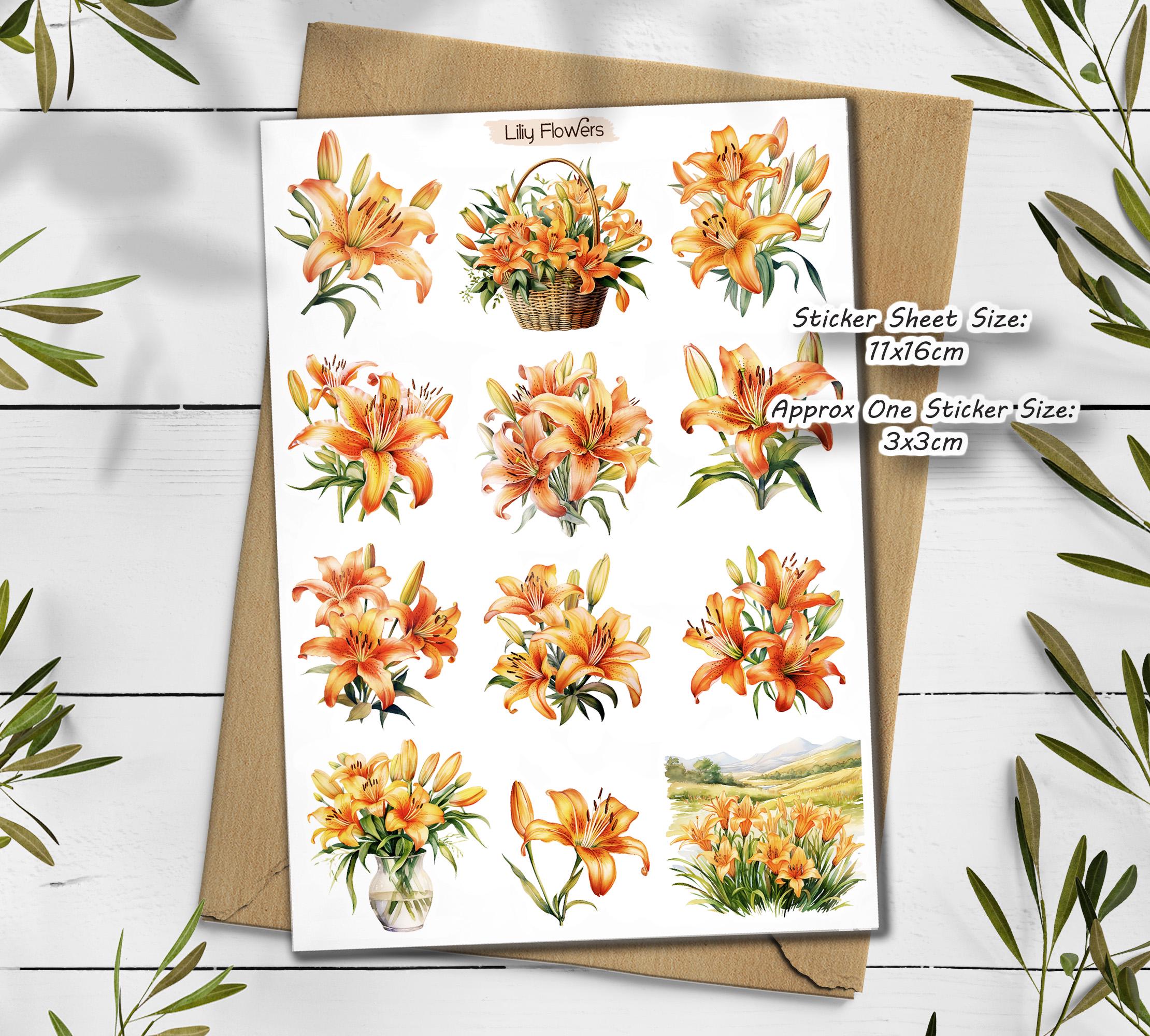 Lily Flower Sticker Pack: Botanical Scrapbooking Stickers