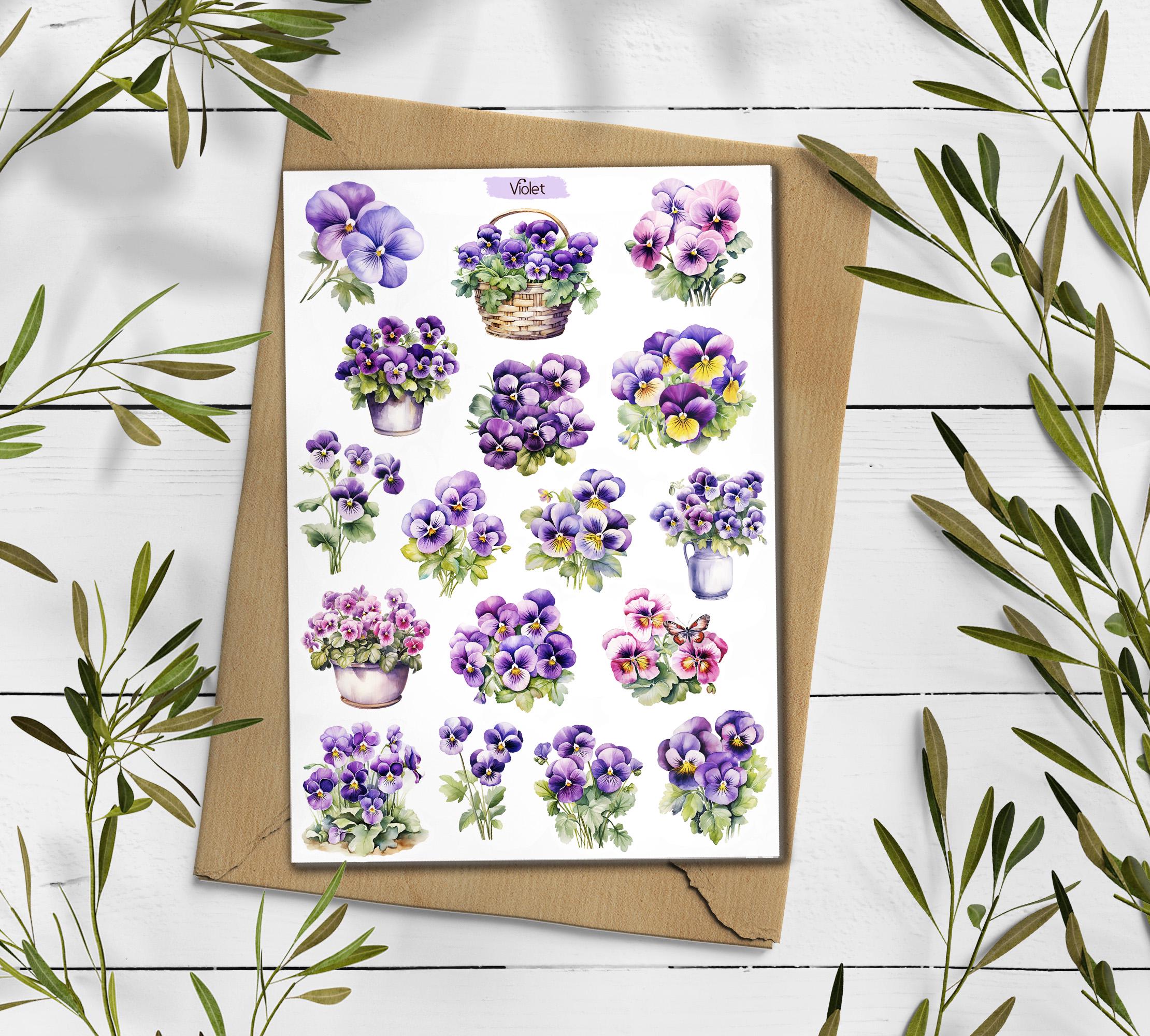 Pansy Stickers: Violet Floral Planner Stickers