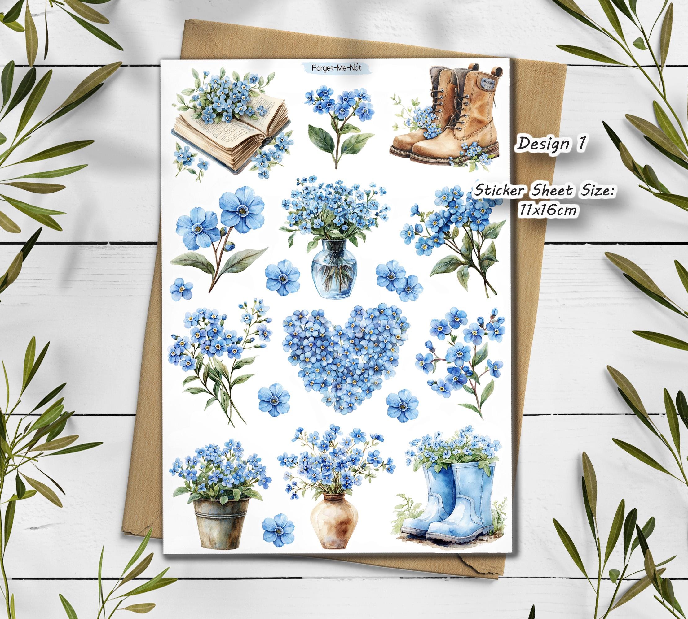 Forget Me Not Flower Stickers. Blue Wildflower Spring Sticker Sheet