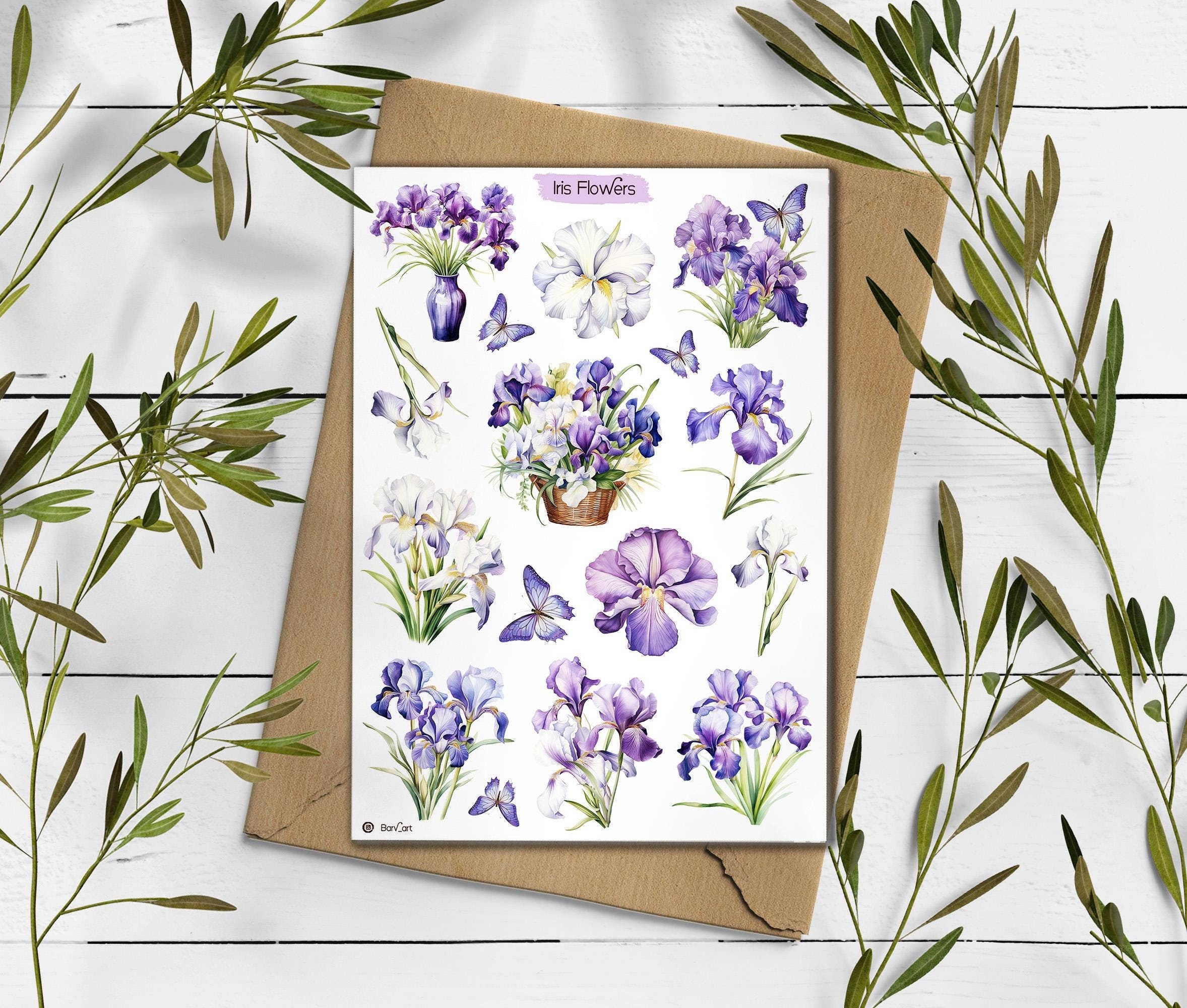 Iris flower Stickers. Iris Flowers Sticker. Wildflowers Sticker Pack. Spring Stickers. Iris stickers. Bullet Journal