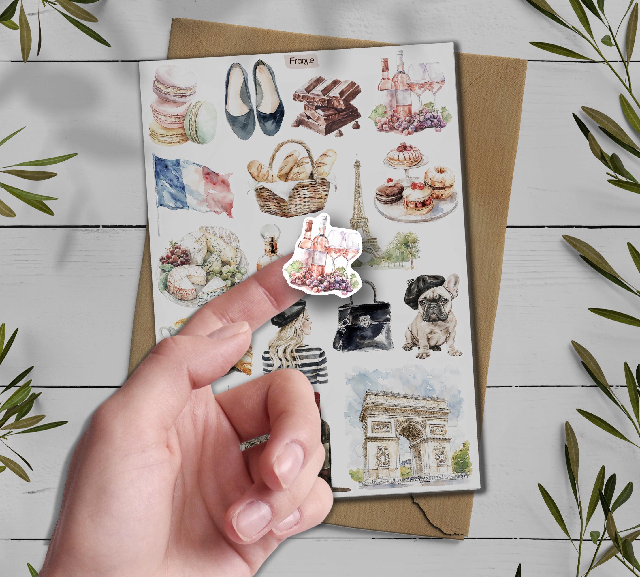 France Travel Sticker Sheet: Paris, Provence, Mediterranean