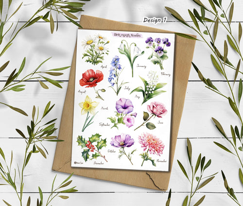 Birth Month Flower Stickers: Botanical Wildflower Scrapbooking Stickers
