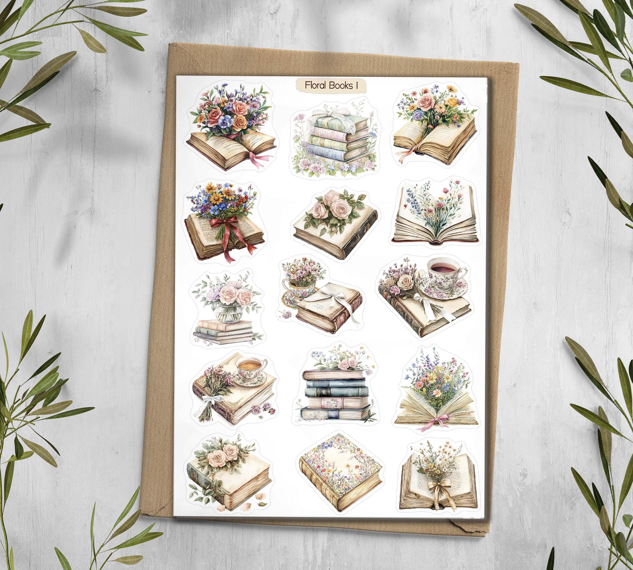 Floral Books Stickers: Vintage Library Planner Scrapbooking