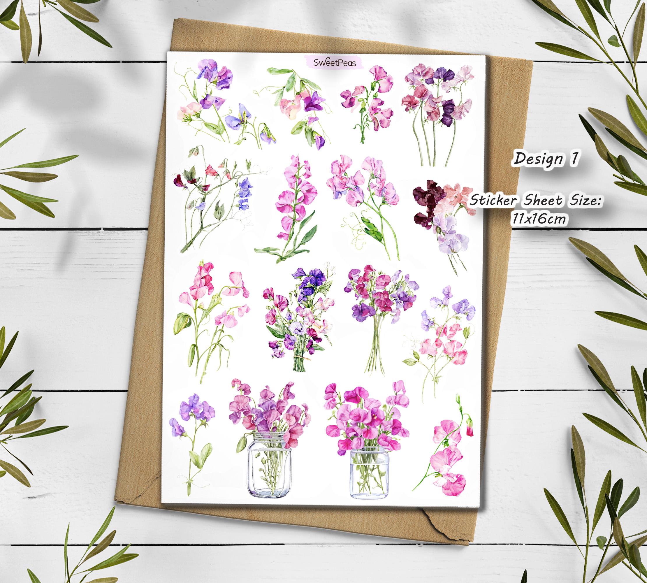 Sweetpeas Flower Stickers: Botanical Scrapbooking Stickers