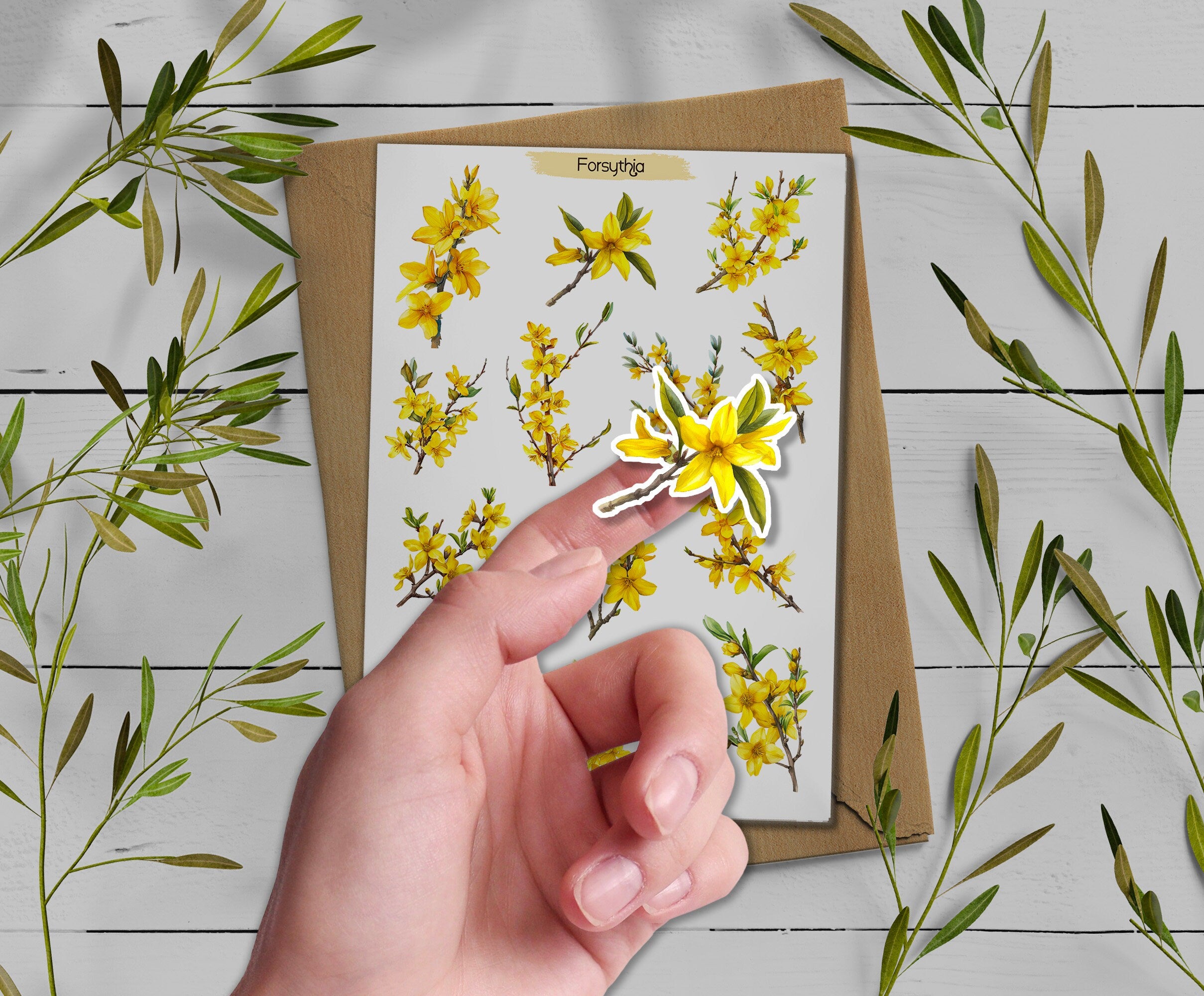 Forsythia Stickers: Yellow Spring Blossom Planner Stickers